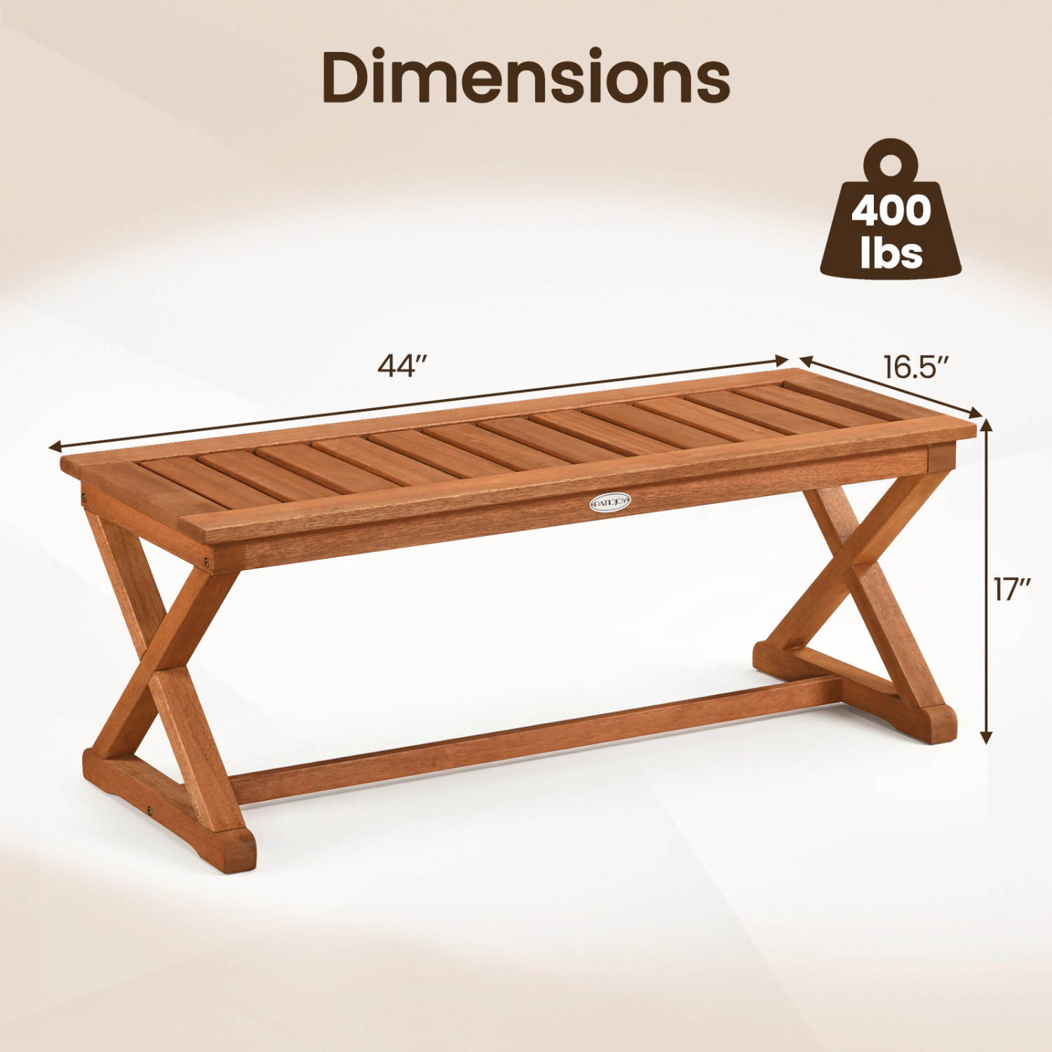 LJG 2-Person 44" Solid Wood Outdoor Bench with Slatted Seat for Patio Park Balcony