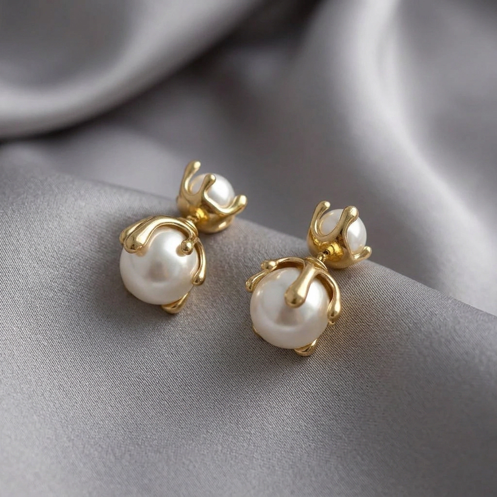 DressAtR Women's Simulated Pearl Geometric Stud Earrings