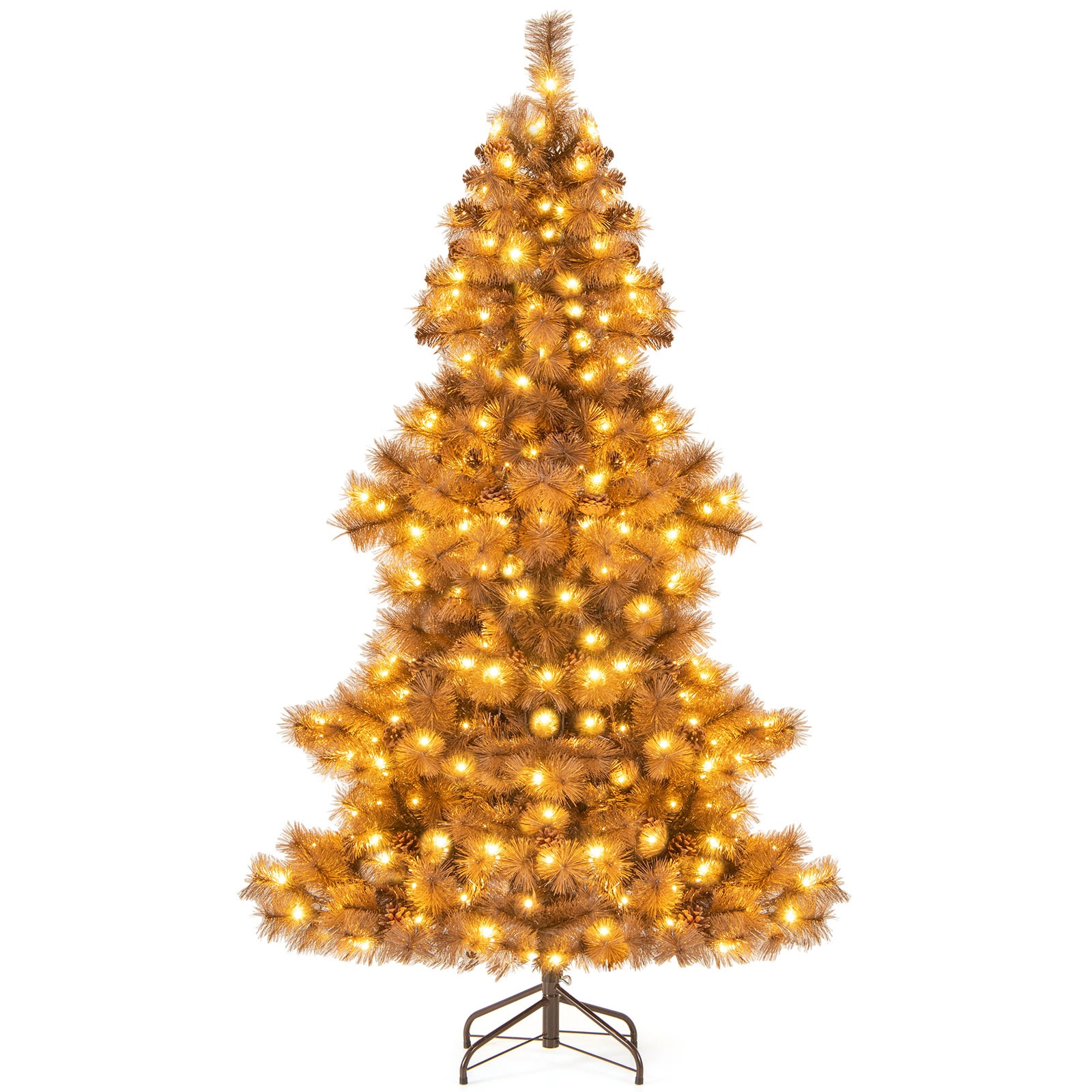 SUGIFT 6-ft Chocolate Brown Pre-Lit Artificial Christmas Tree with 52 Pine Cones and 493 Layered Tips