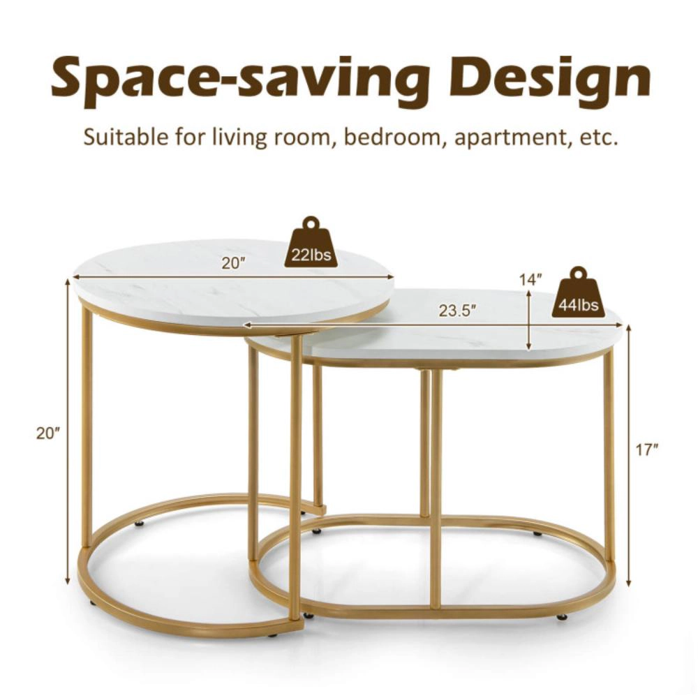 Hivvago Marble-Style Nesting Table Set for Modern Living Spaces