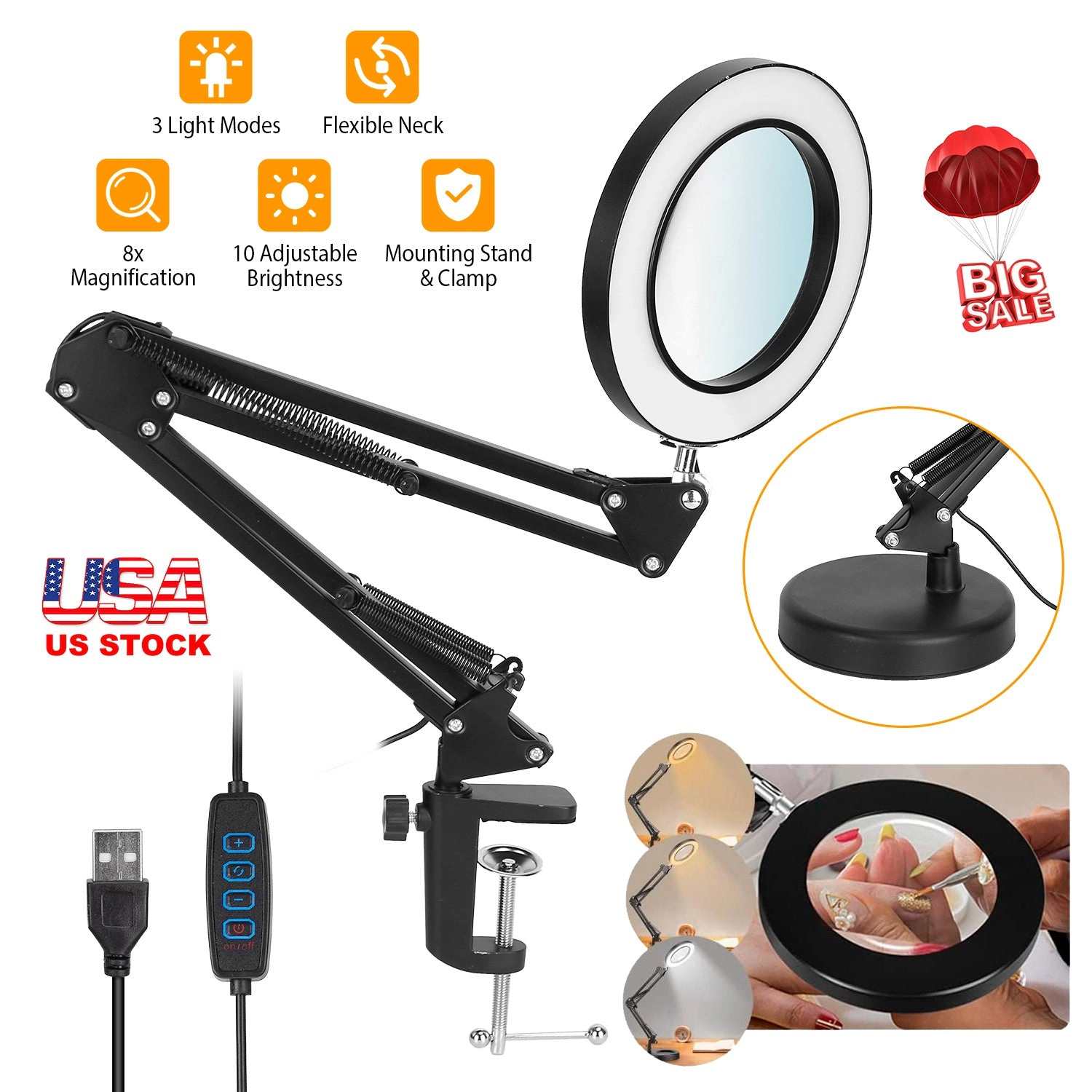 GBruno 2-in-1 LED Magnifier Desk Lamp With Clamp