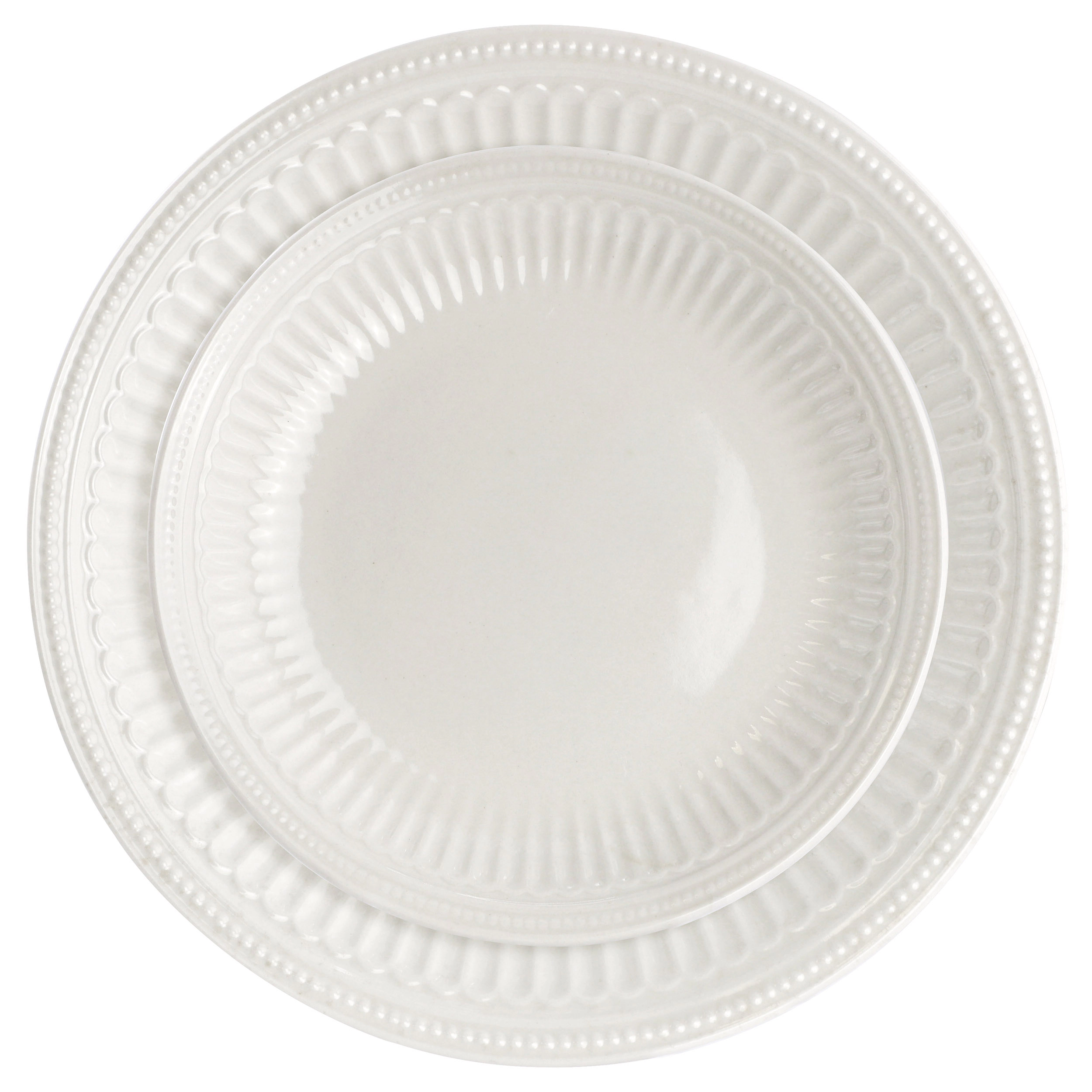 Elama Gabriella 12 Piece Embossed Arch Stoneware Dinnerware Set in White