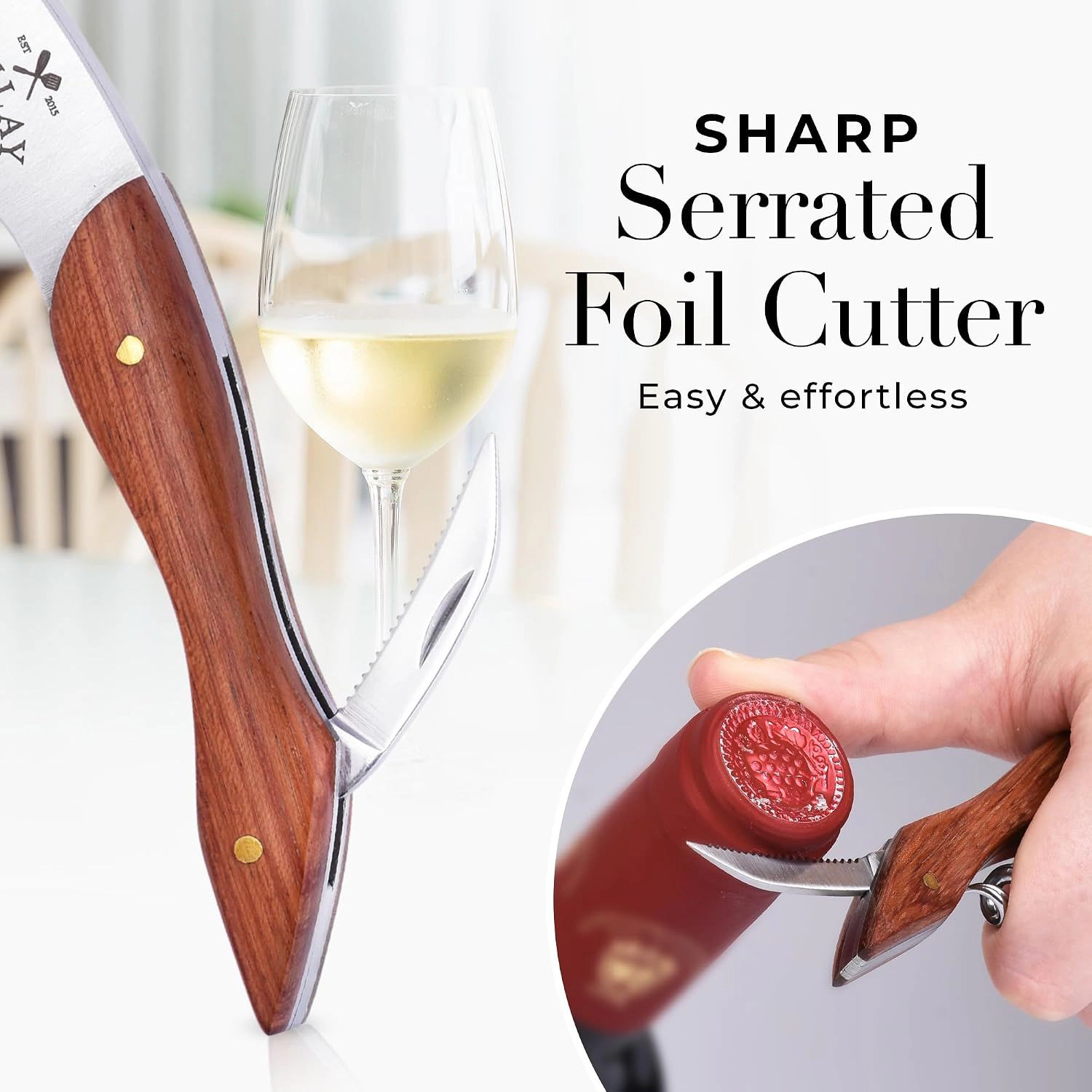 Zulay Kitchen Corkscrew Wine Opener with Foil Cutter & Cap Remover