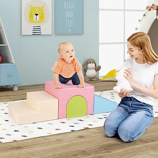 SUGIFT Climb & Crawl Foam Block Play Set with Tunnel Slide Step & Half-Moon for Infant Baby Multicolor/Orange/Red/Yellow