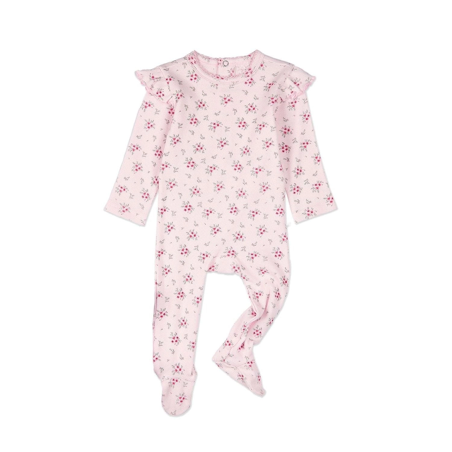 MeMoi Baby and Toddler Girls Cotton Rich Ruffle-Sleeve Floral Footie