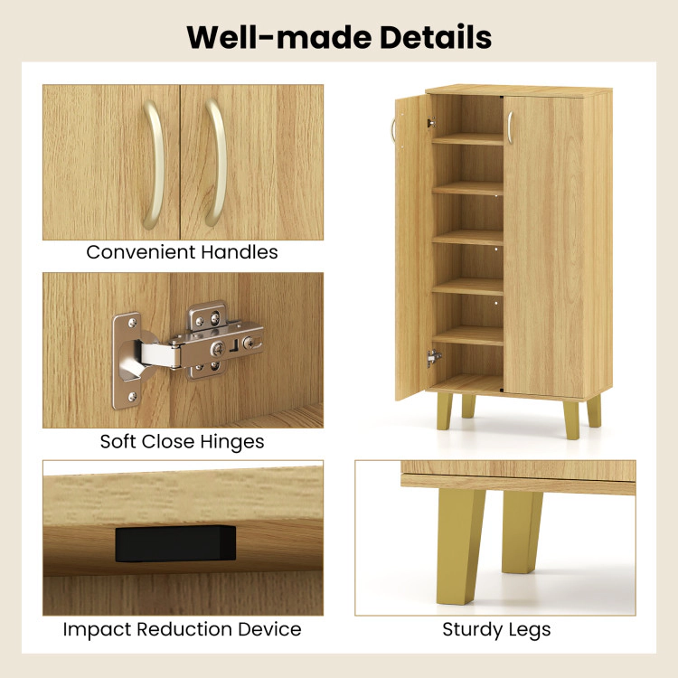Hivvago 6-Tier Modern Freestanding Wooden Shoe Cabinet with Doors and Removable Shelves