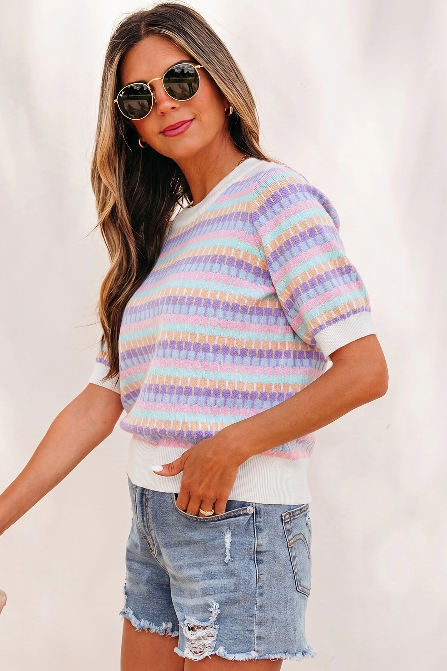 Threaded Pear Ailany Knit Short Sleeve Sweater