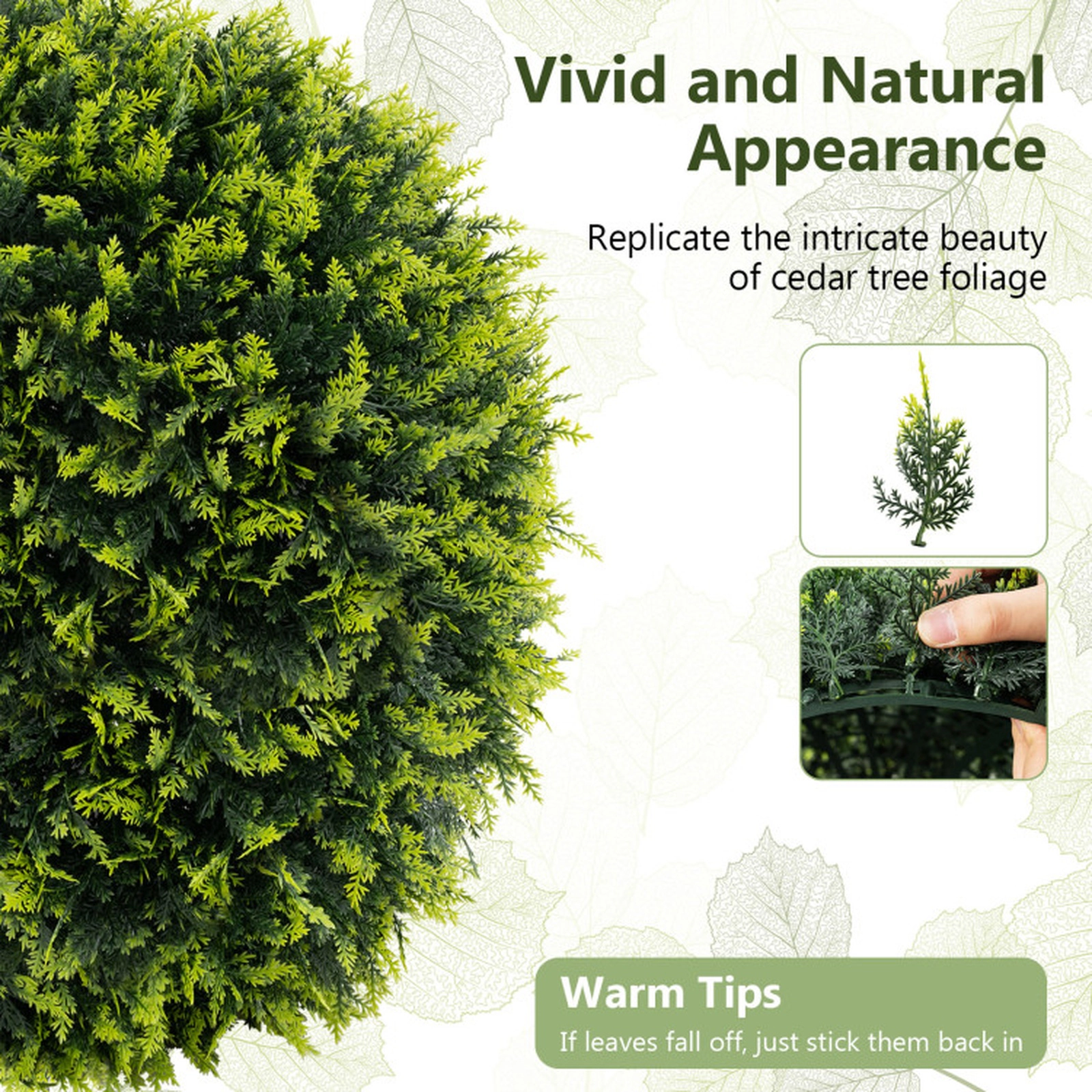 SUGIFT Set of 2 Cedar Leaf Interlocking Shell Artificial Topiary Balls 22-in and 16-in Diameter 7-lb Green