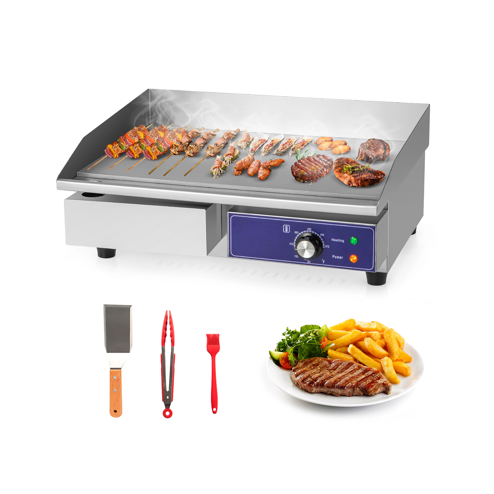 LJG 22 Inch Countertop Electric Griddle 2000W 110V Commercial Stainless Steel Grill