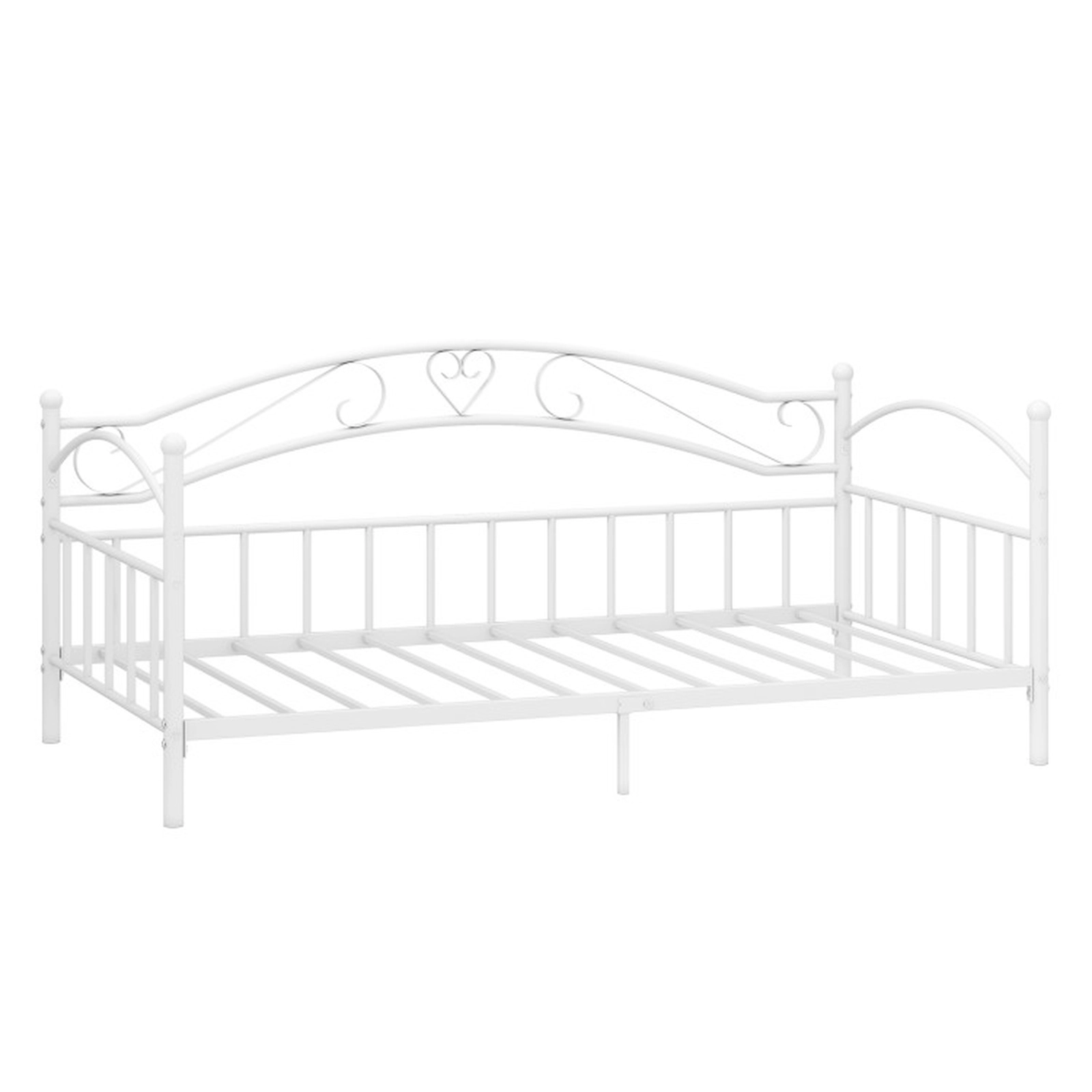 SUGIFT Twin Size Scrollwork Headboard 12 Slats Metal Daybed Frame 78-in x 41.5-in x 34.5-in 485-lb Capacity White