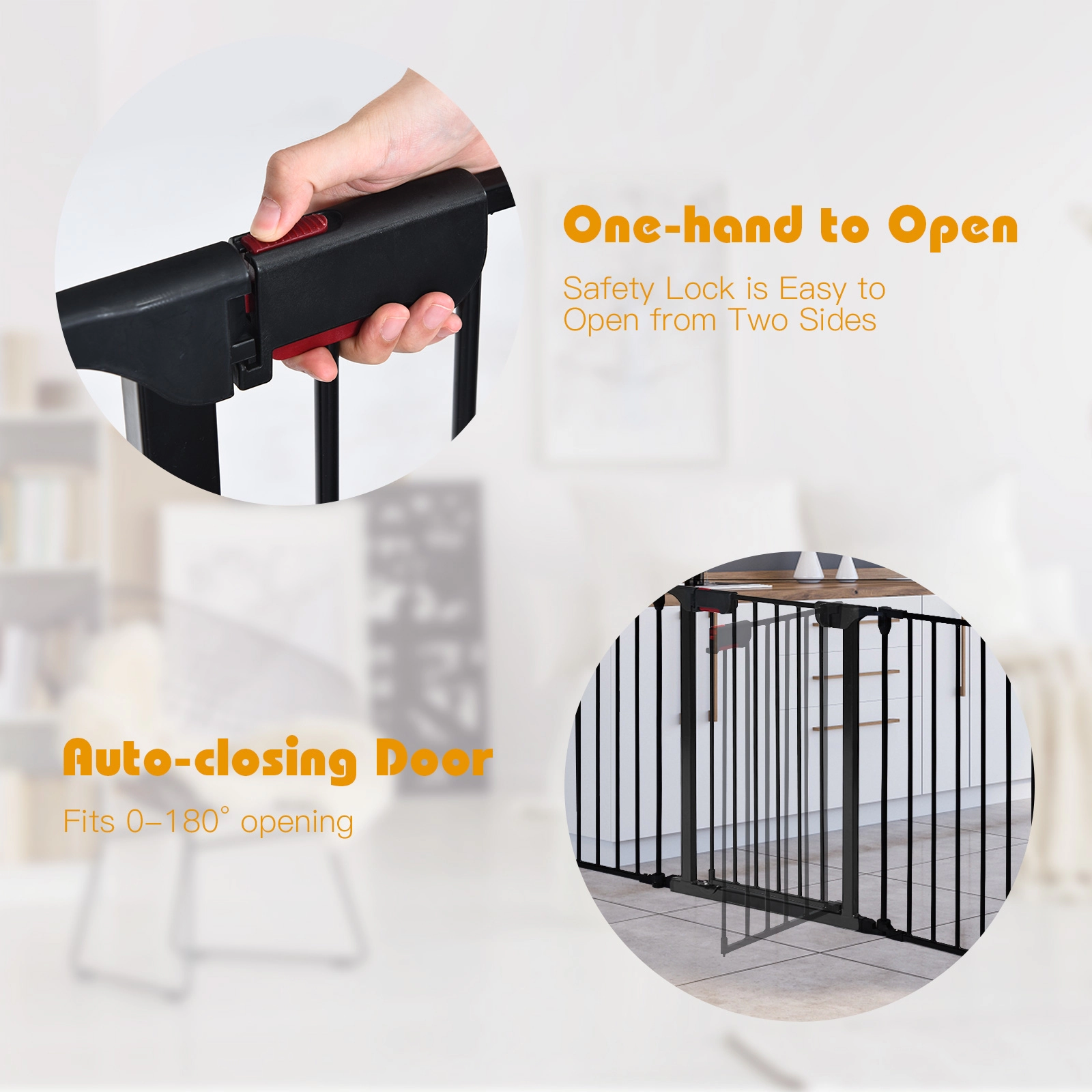 SUGIFT 115-in Length 5-Panel Adjustable Steel Fireplace Fence and Safety Gate 29-in Tall for Babies or Pets Black