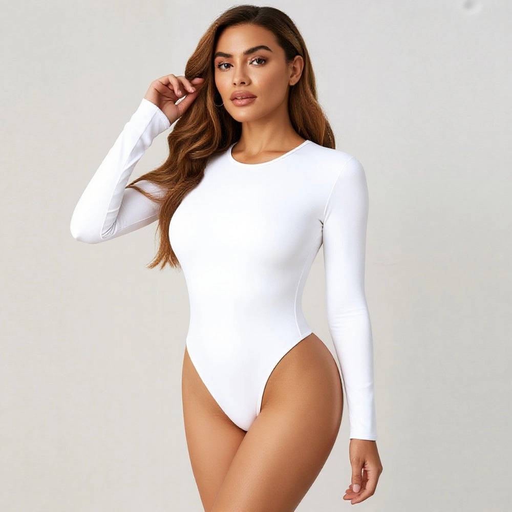 Sol Living Womens Women’s Long Sleeve Crew Neck Thong Bodysuit