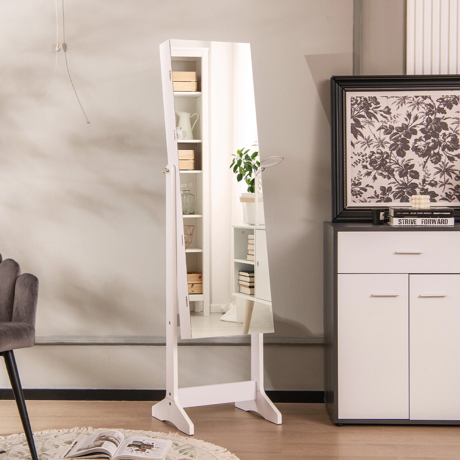 Slickblue 61.5 Inch Freestanding Jewelry Cabinet with Full-Length Mirror and LED Lights
