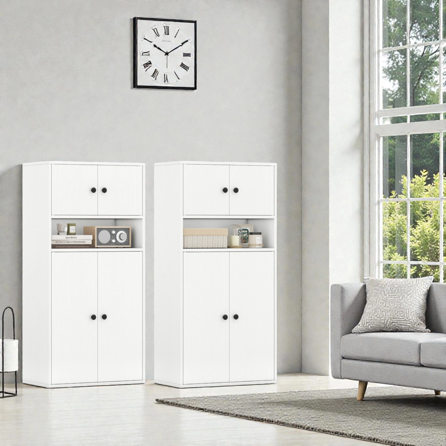 Hivvago 44” High Bookcase Cabinet with Adjustable Shelves and Enclosed Storage