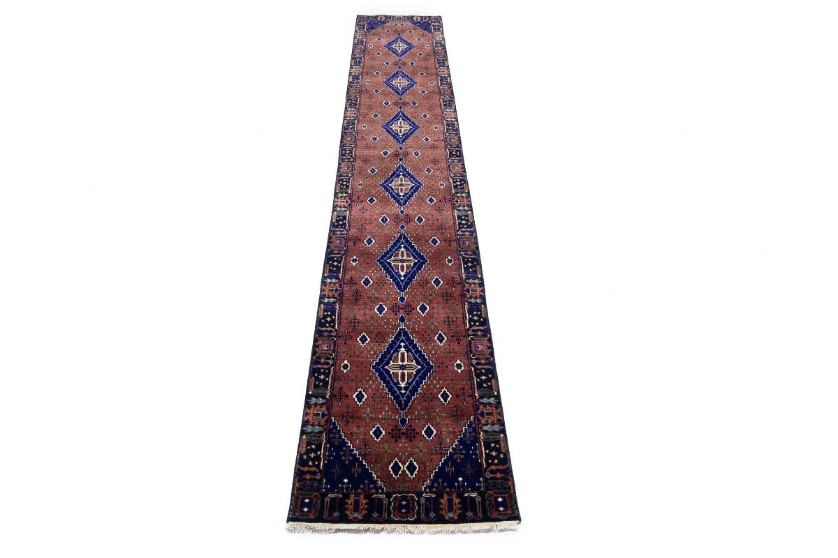 Magic Rugs Rust & Navy Tribal 2'5X14 Indo-Joshaghan Oriental Runner Rug