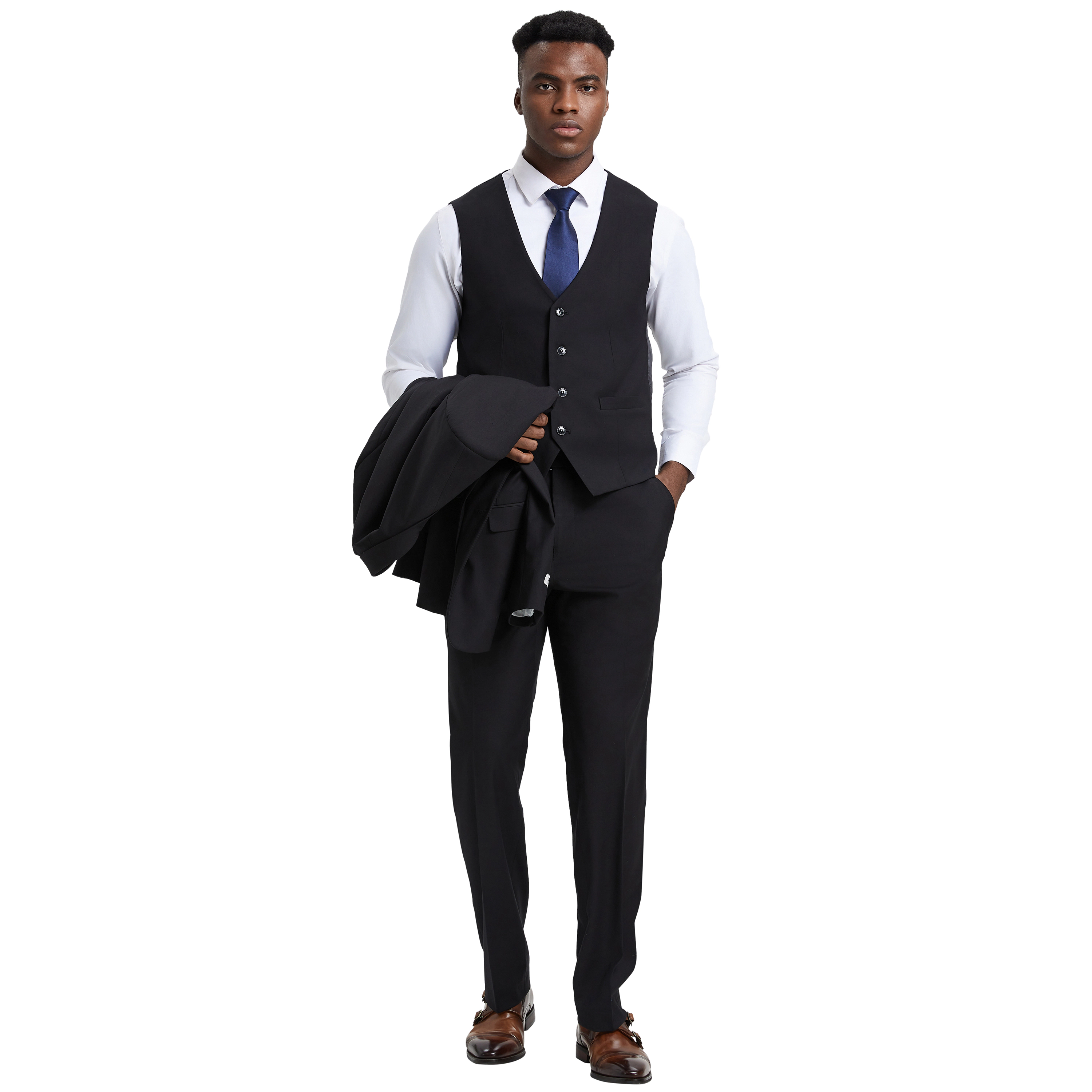 Stacy Adams Mens Regular Fit 3-Piece Solid Suit Set