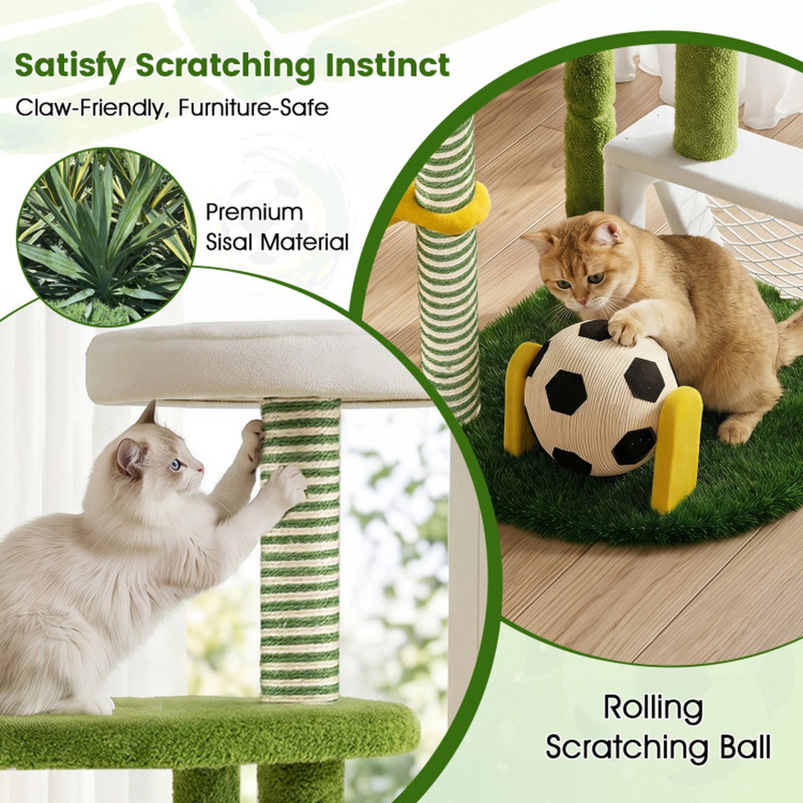 SUGIFT Modern Indoor Multi-Level Cat Tree Tower with Perches & Hammock 22-lb Platforms 11-lb Hammock Green Yellow White