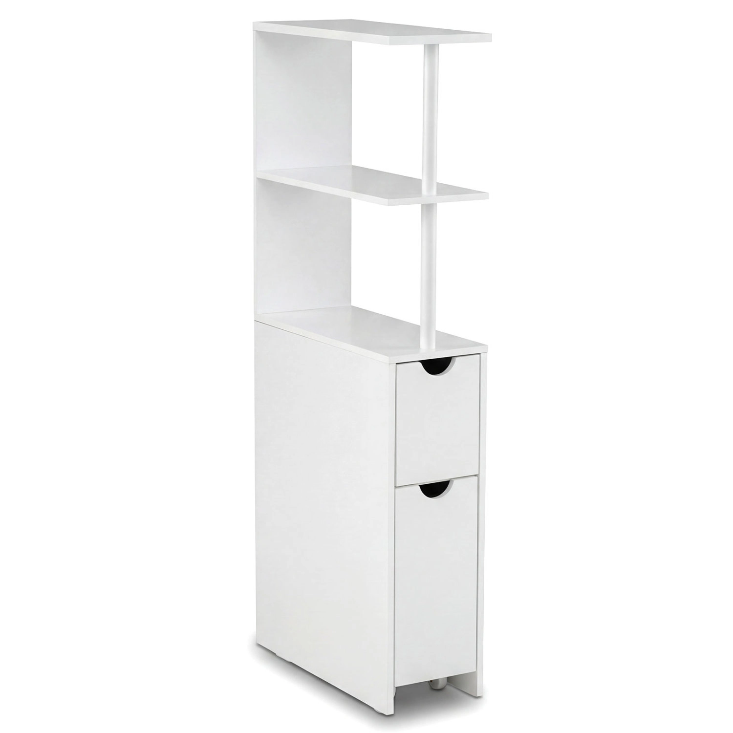 Slickblue Slim Bathroom Storage Cabinet White MDF Drawer Rolling Cart Open Shelves