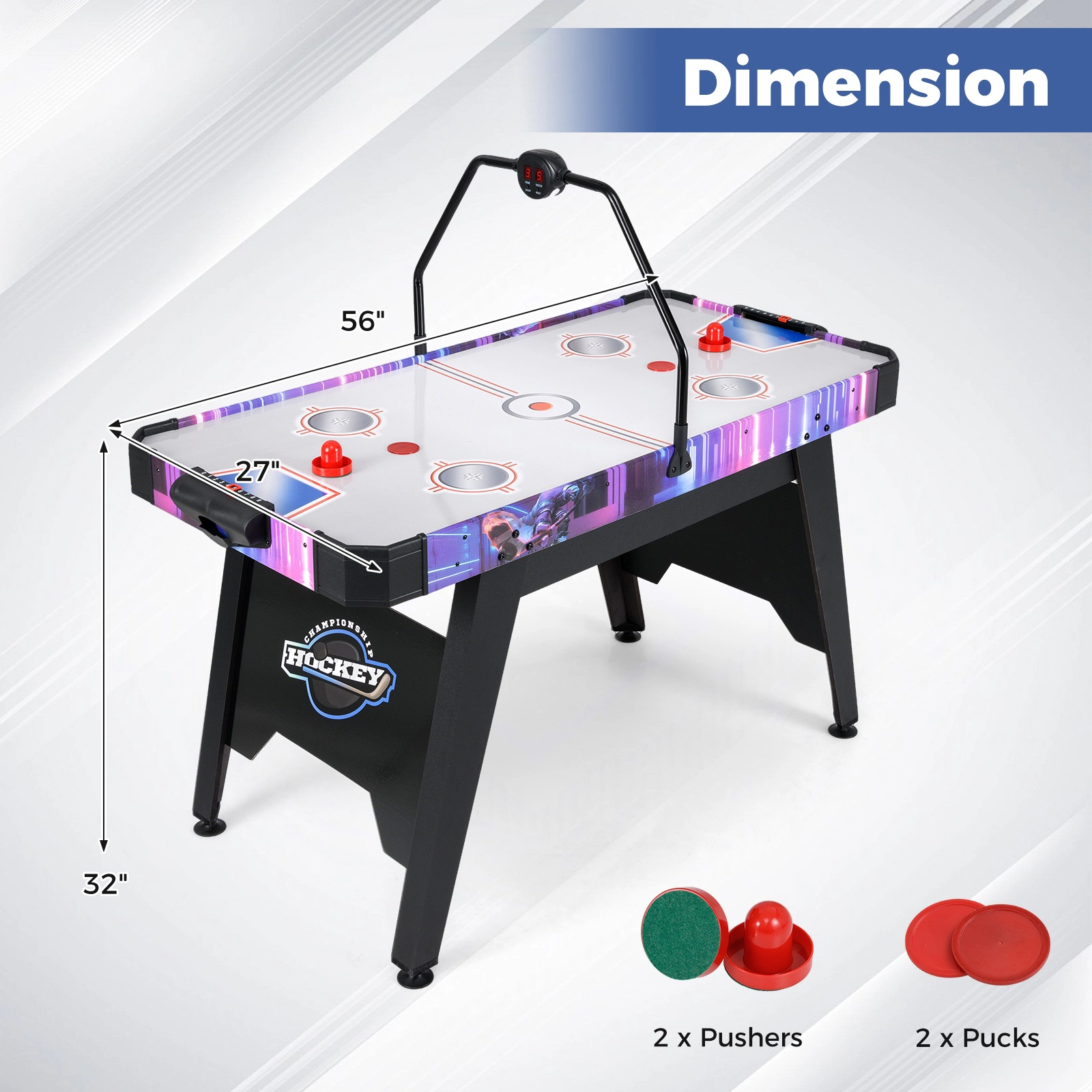 SUGIFT 56-in Air Hockey Table with LED Digital Scoreboard 12V Motor Puck Dispensers and Adjustable Foot Pads