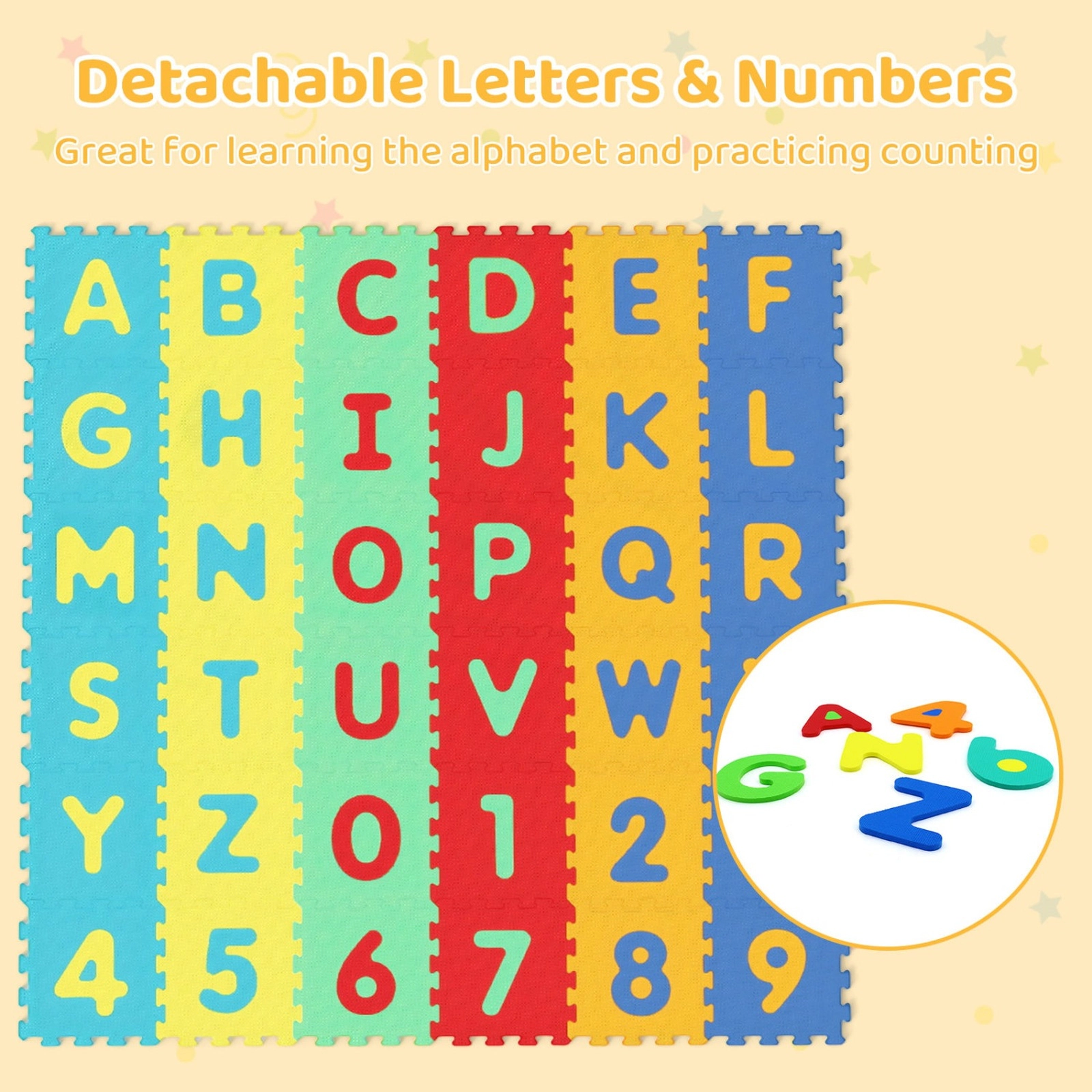 SUGIFT Kids Multicolor 36-Piece Interlocking Foam Puzzle Play Mat with Letters and Numbers 71.5-in W 71.5-in D