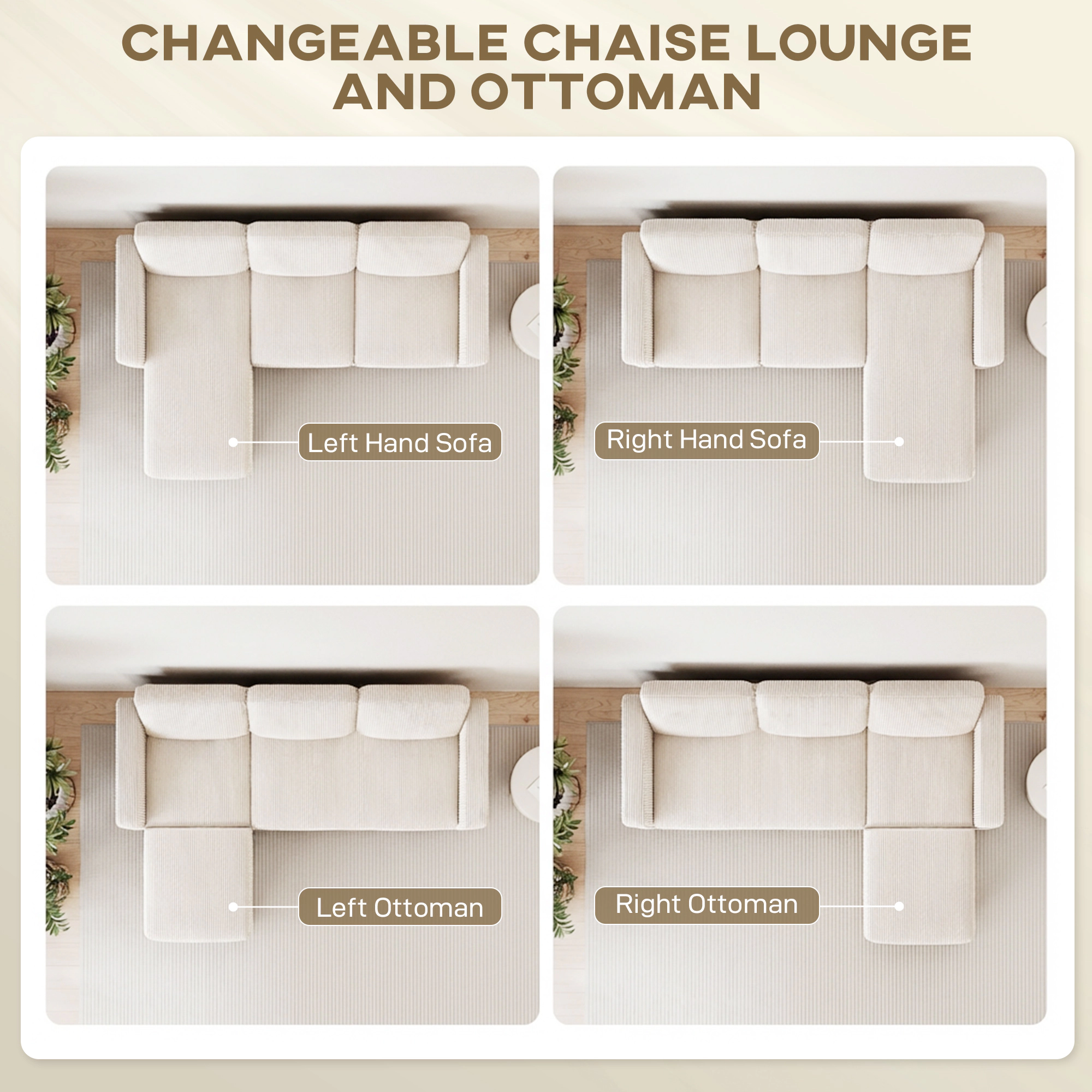 Hivvago Corner Sofa With Reversible Chaise Or Ottoman