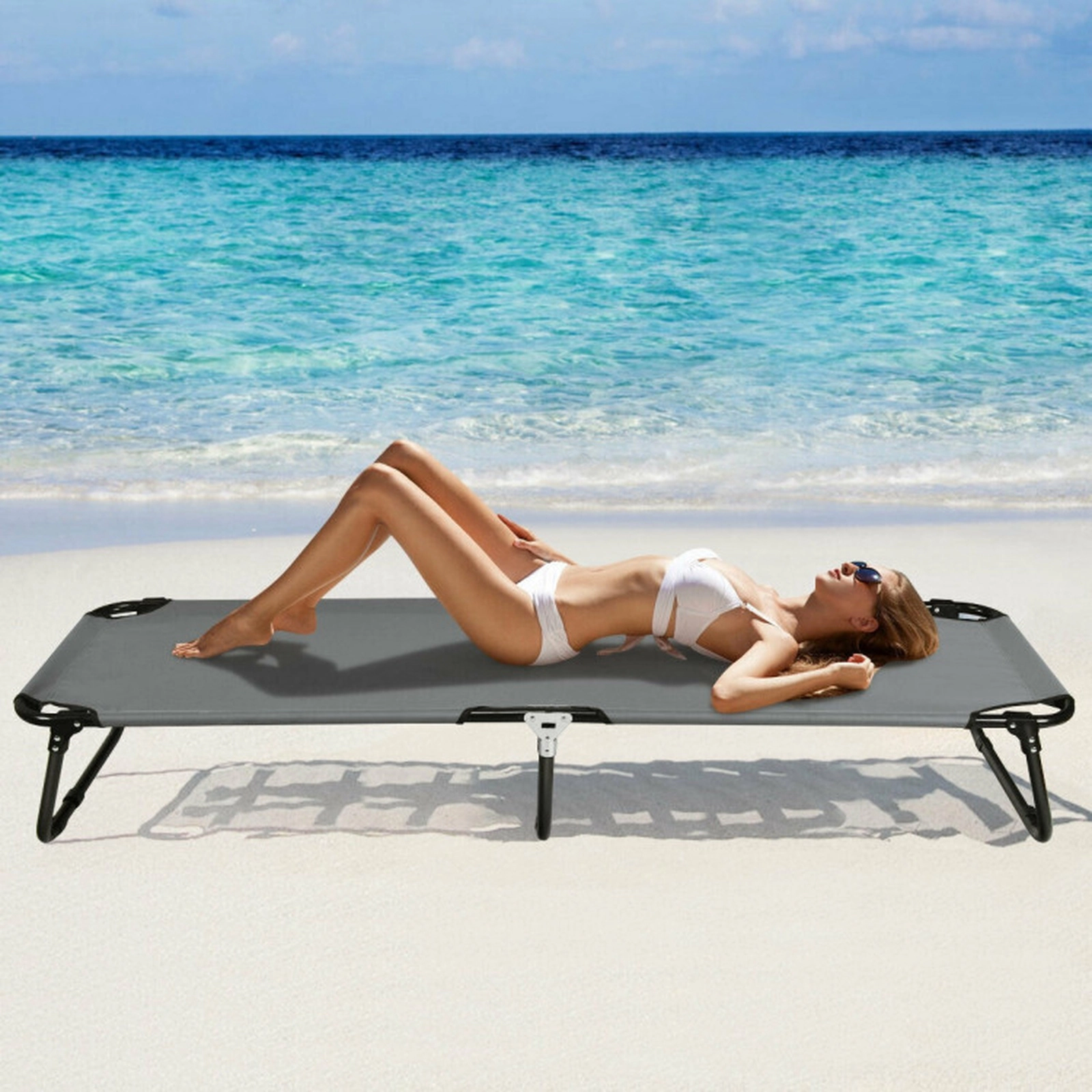 SUGIFT 75-in 330-lb Capacity Folding Camping Cot Bed with Rust-Resistant Iron Frame and 600D Oxford Cloth