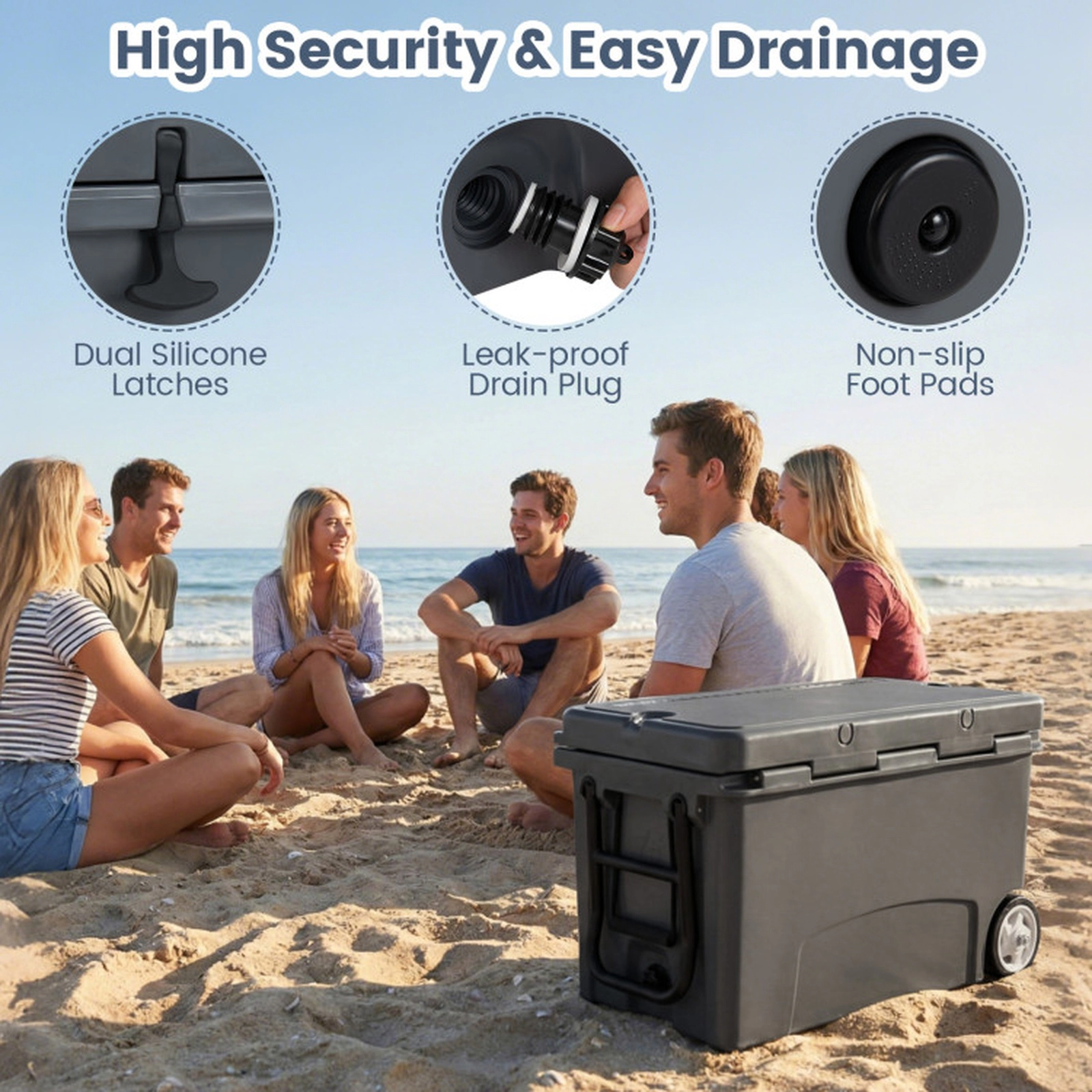 SUGIFT 75-Quart Gray Rolling Hard Cooler with 6-Day Ice Retention 34.5-in W 17.5-in D 20-in H 440-lb Lid Capacity