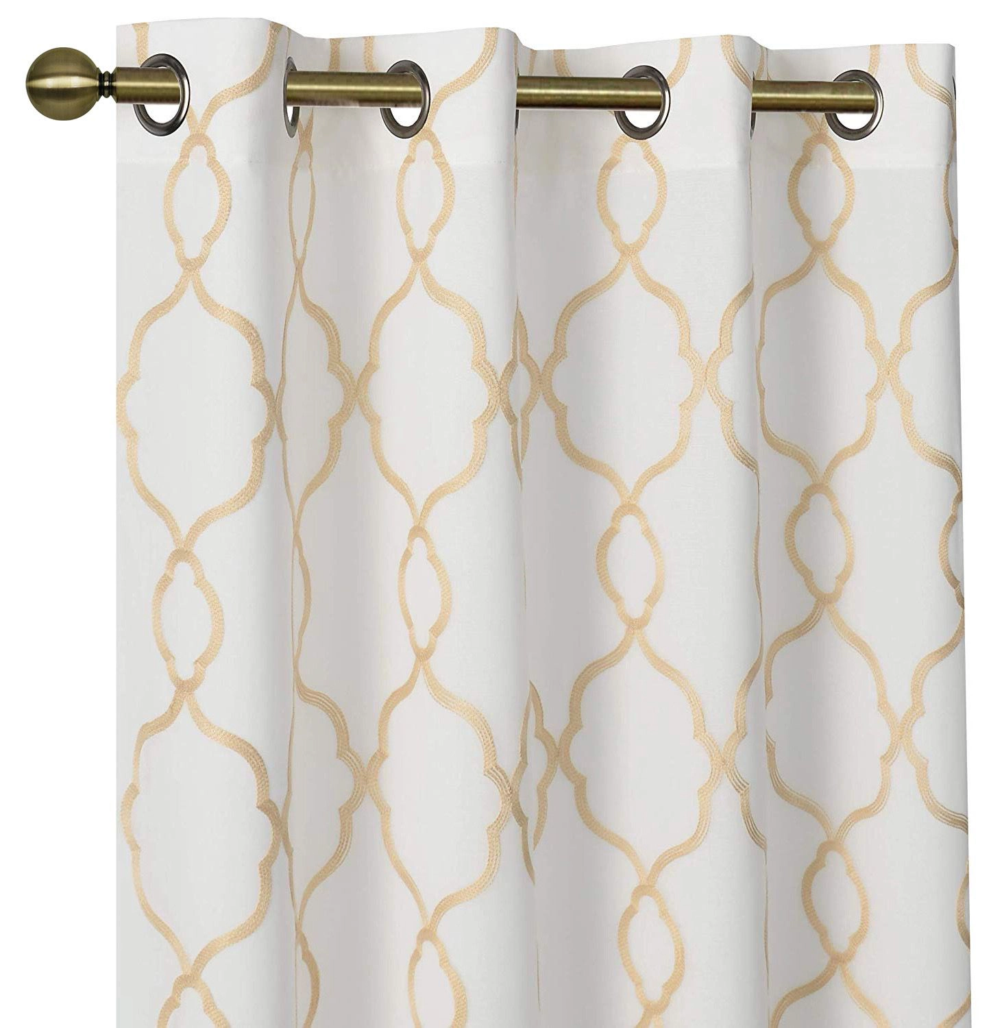 Kate Aurora 2 Pack Geo Trellis Double Layered Sheer Embroidered Grommet Curtains