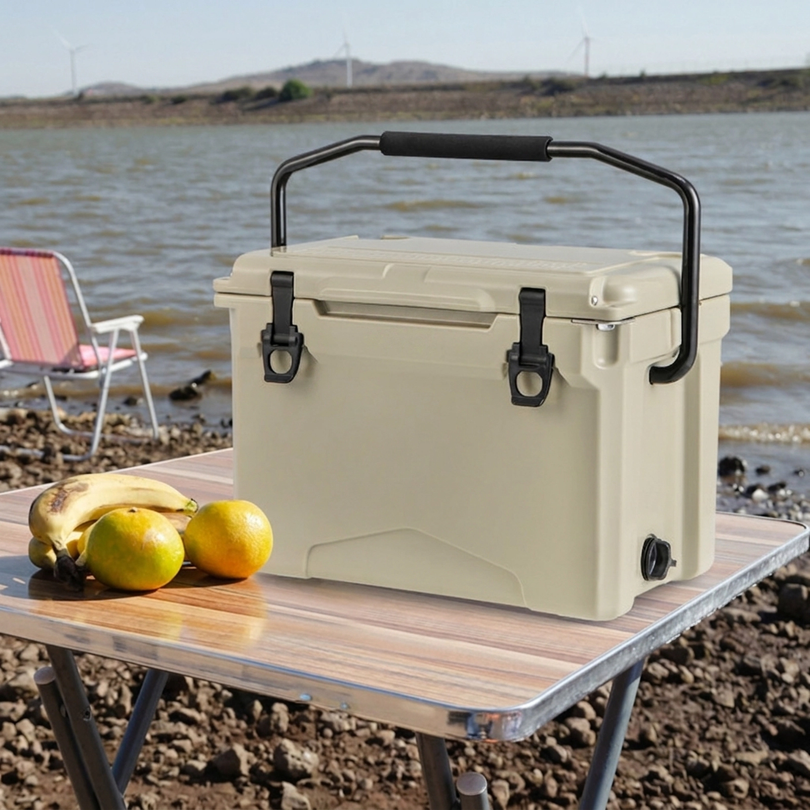SUGIFT 25 Qt Hard Cooler with Aluminum Handle and Cup Holders 220-lb Capacity 21.5-in Body Charcoal Tan Single Unit