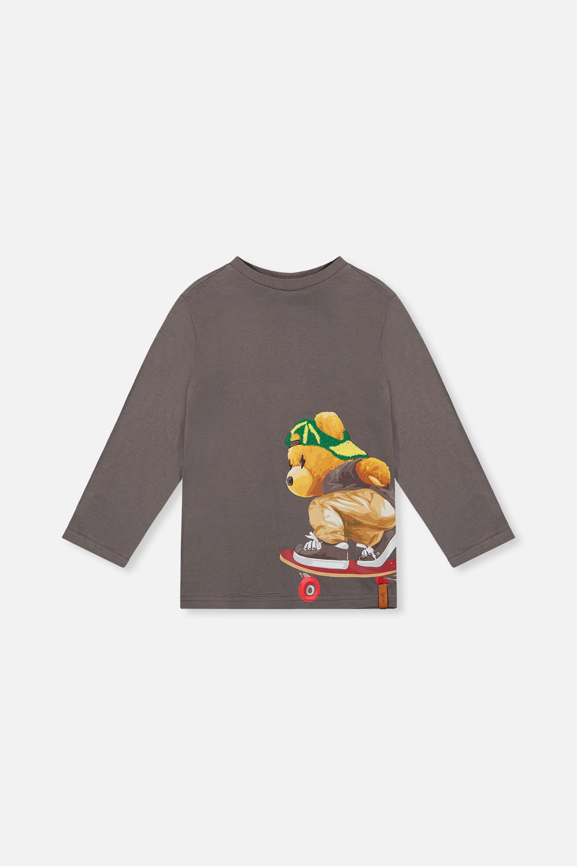 Deux par Boys Long Sleeve Organic Cotton T-Shirt with Skateboarding Bear Graphic