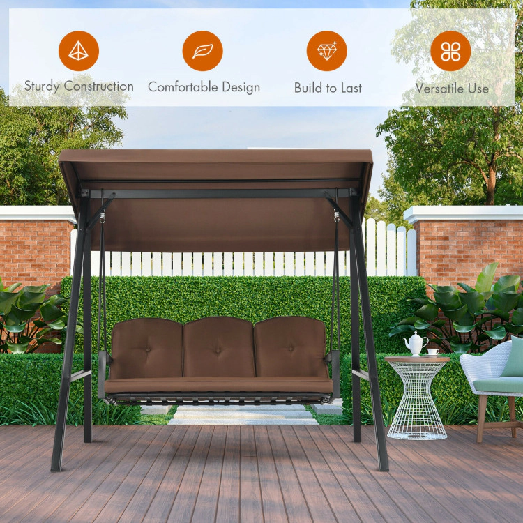 Hivvago Outdoor 3-Seat Porch Swing With Adjust Canopy And Cushions