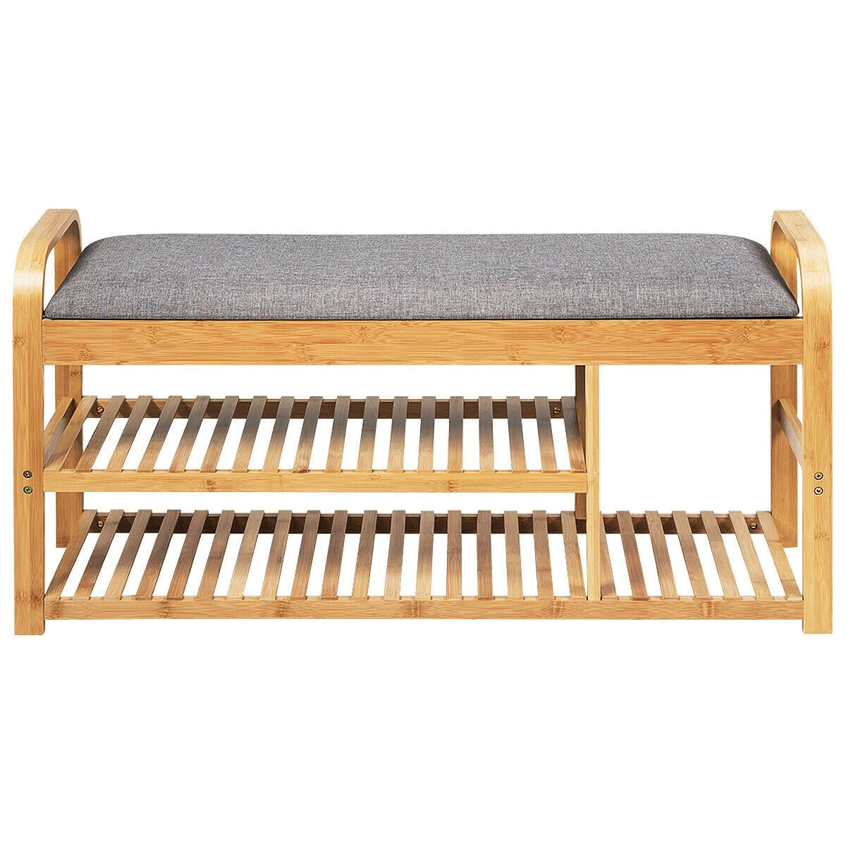 SlickBlue 3-Tier Wicker Shoe Storage Bench with Padded Seat