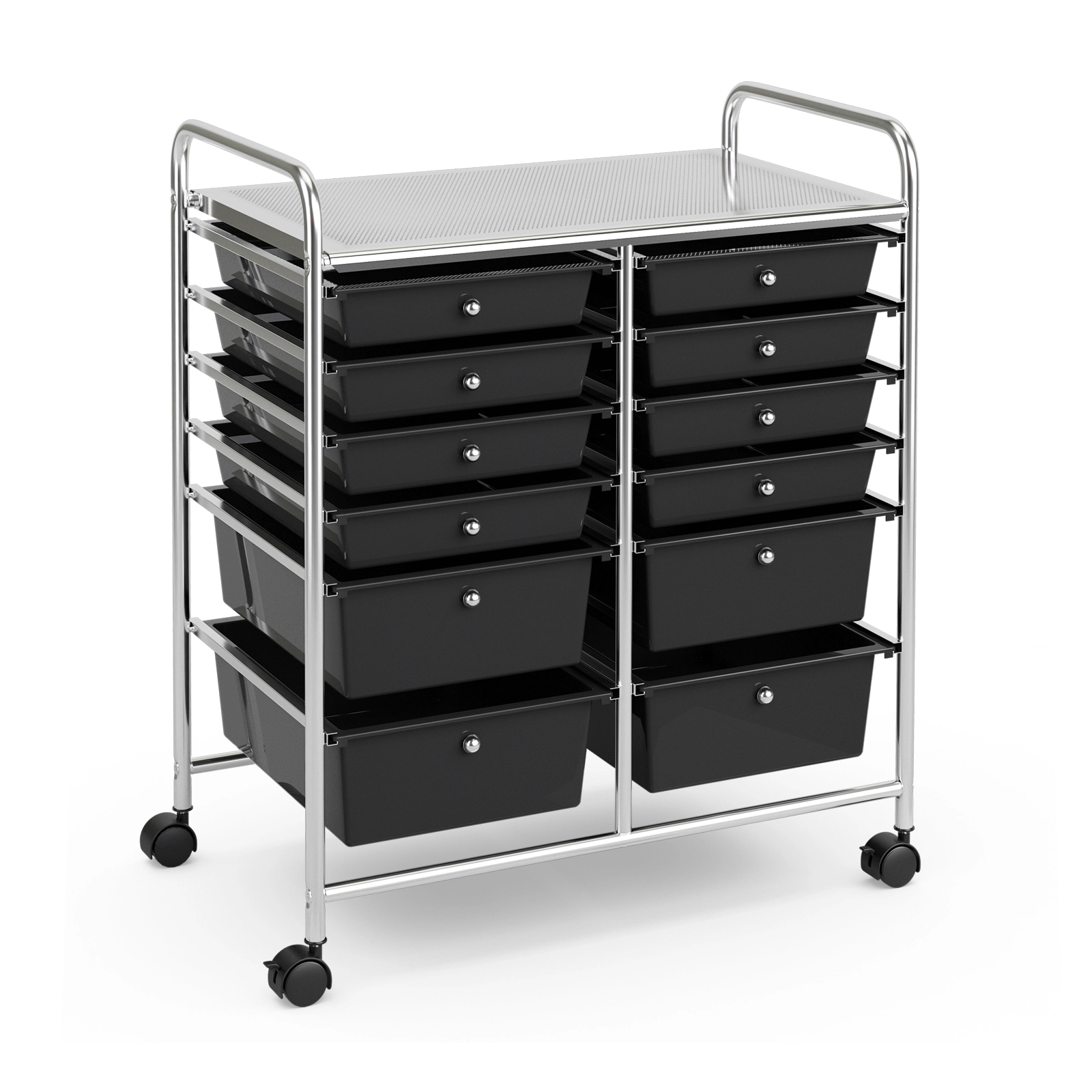 SUGIFT Black 29-in 12-Drawer Rolling Storage Cart Craft and Sewing Organizer with 4 Casters and Bins