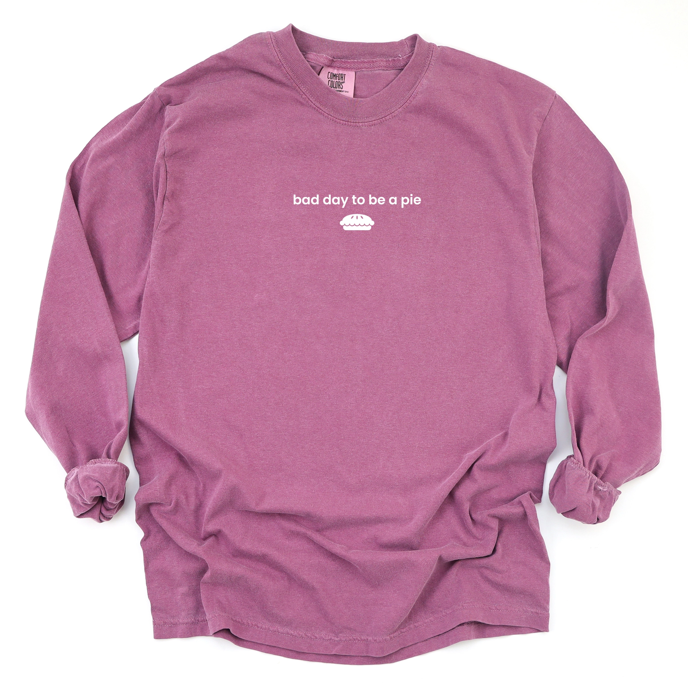Simply Sage Market - Women's Garment Dyed Long Sleeve Graphic T-Shirt Bad Day to be a Pie