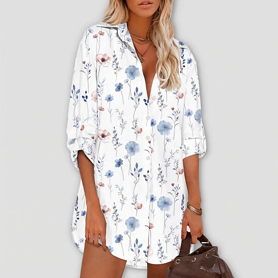 Zeagoo Women's Collared Three Quarter Sleeve Shirt Dress