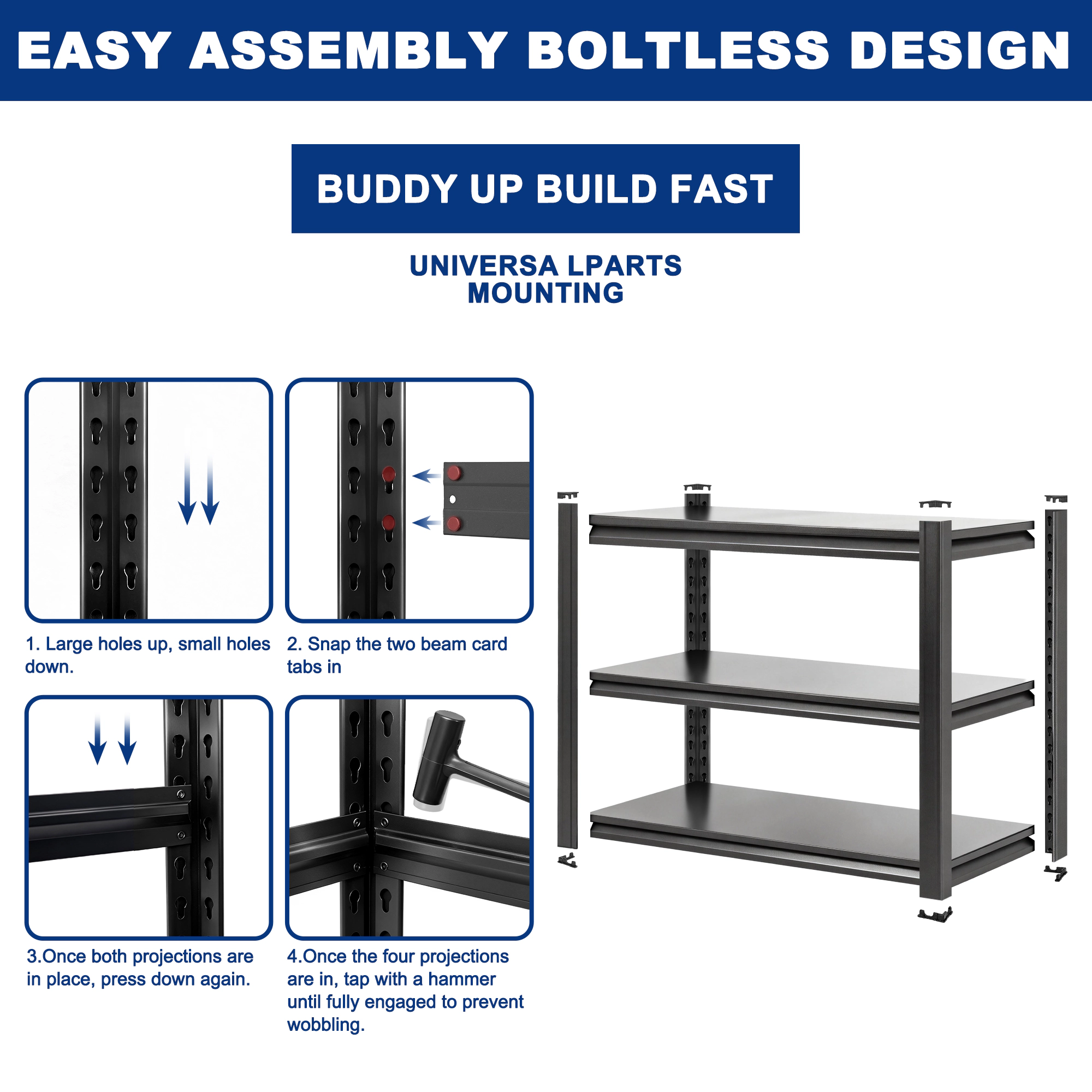 Flynama 3-Shelf Storage Shelving, Heavy Duty Steel, Adjustable, Black (39.4"W x 31.5"H x 19.7"D), Pantry