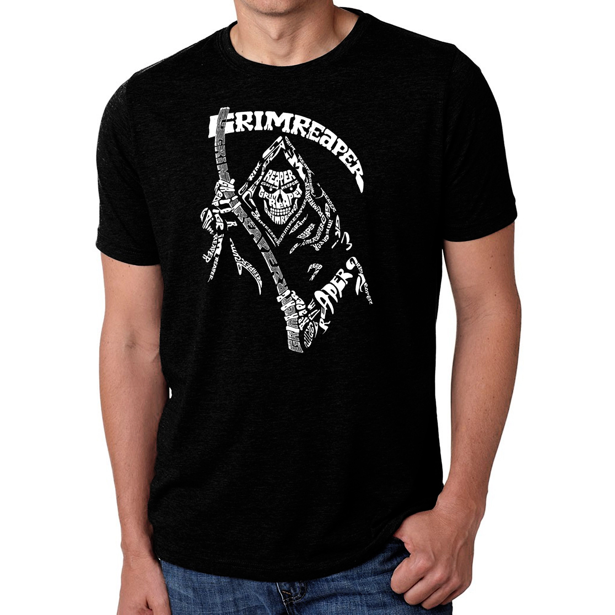 LA Pop Art Men's Cotton/Poly Blend Word T-Shirt - Grim Reaper