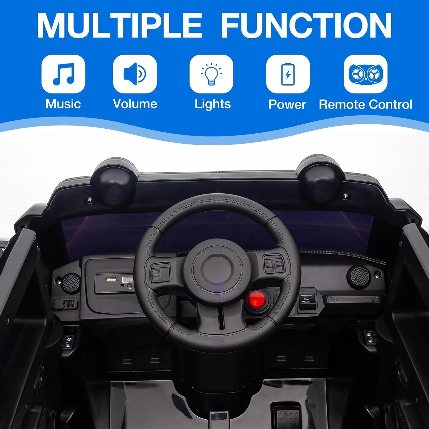 12V 2-Seater Kids Ride On Truck, 4WD Electric Car w/Remote Control, Dual Motors, Music, LED Lights, Spare Tire