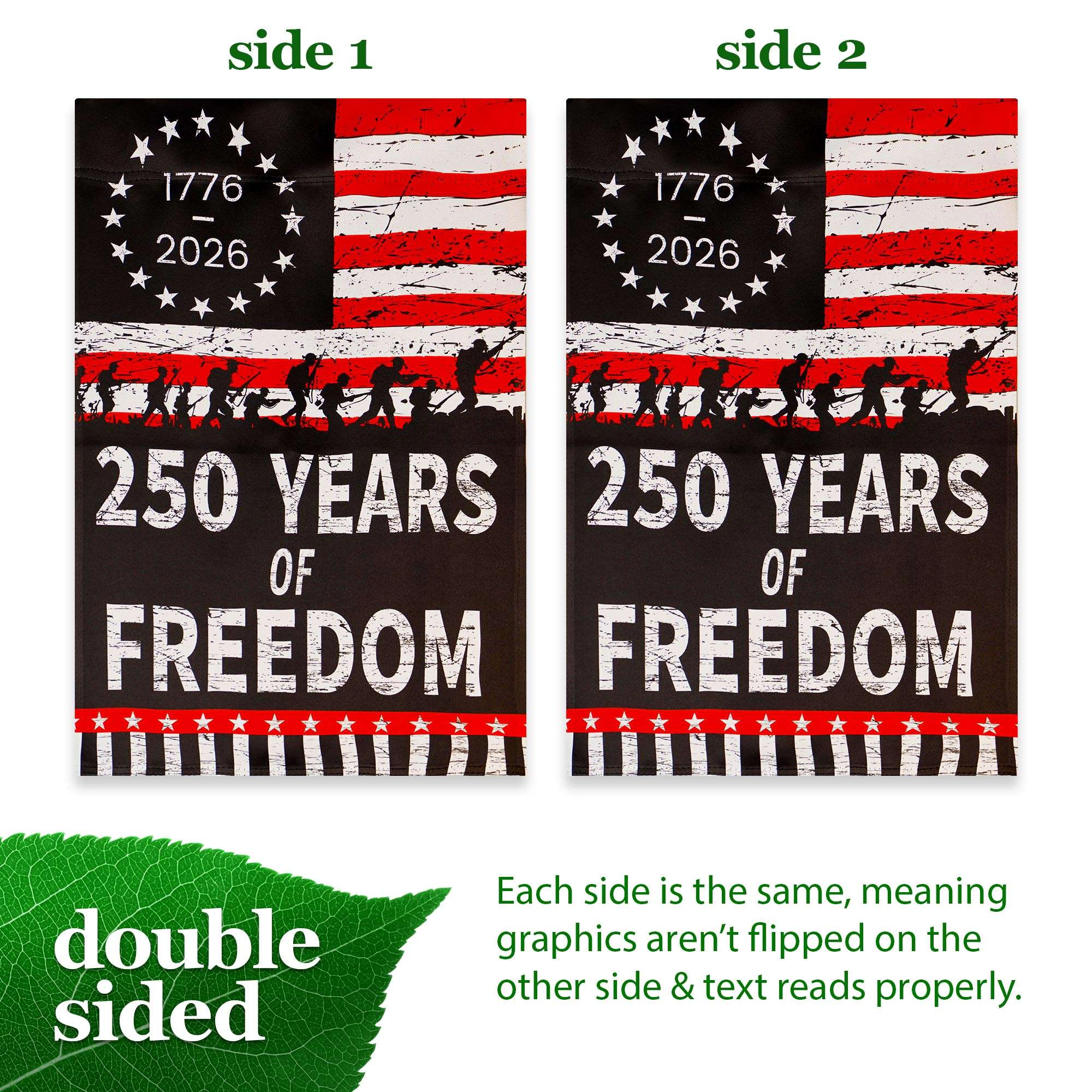 G128 USA 250th Anniversary Freedom Soldiers Garden Flag 12x18 in Double-Sided Printed