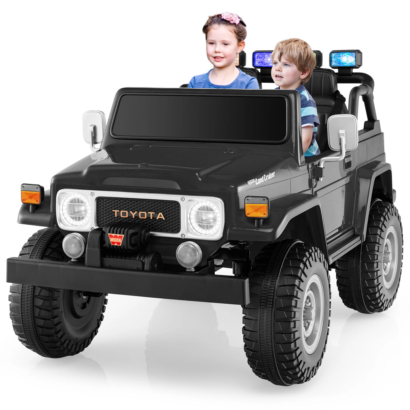 Costway 2 Seater Ride On Truck Car 12V Licensed Toyota FJ40 RC w/ Laser Light & Music Black