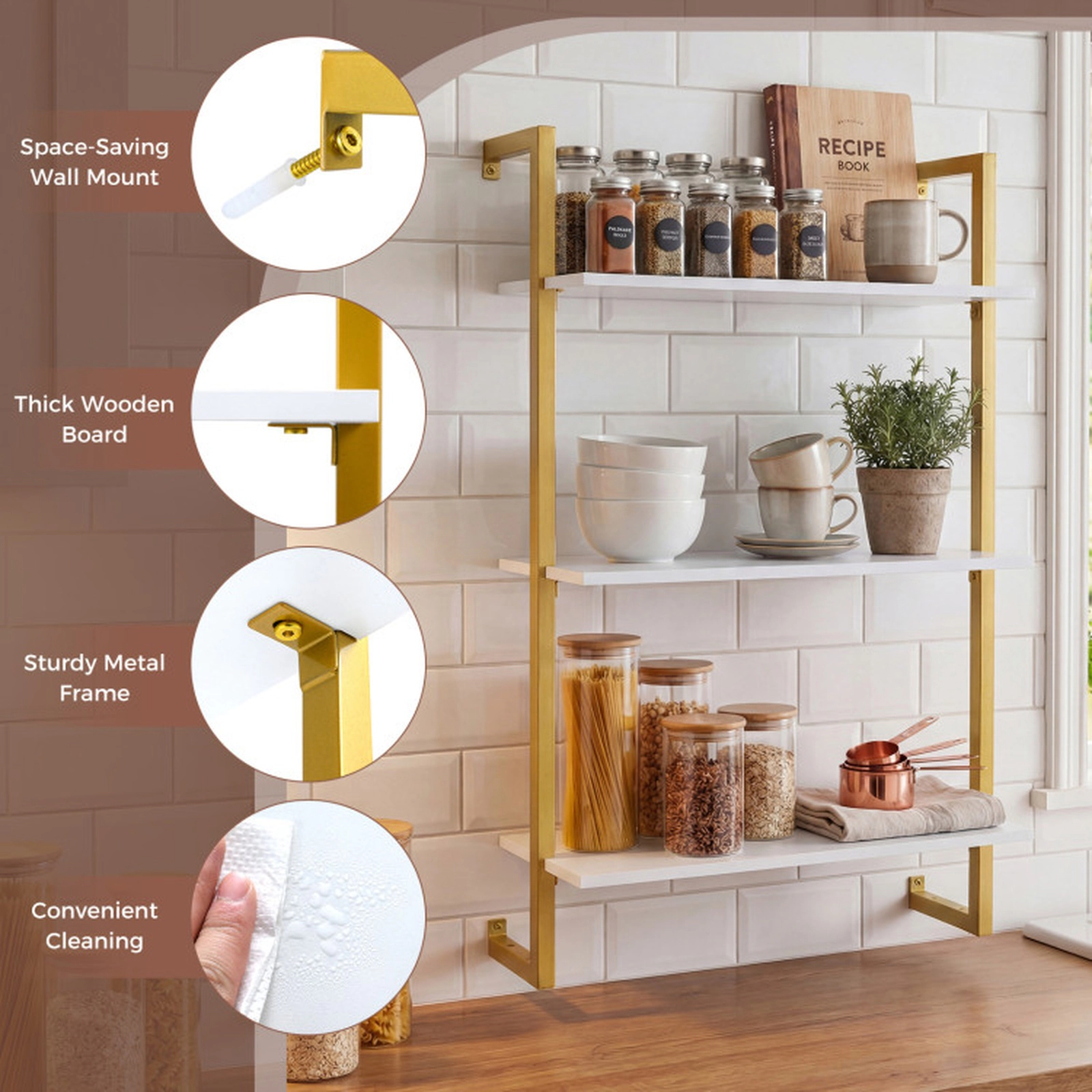 SUGIFT 3-Tier Floating Modern Wall-Mounted Bookcase 22-lb Per Shelf Capacity 66-lb Total Capacity White