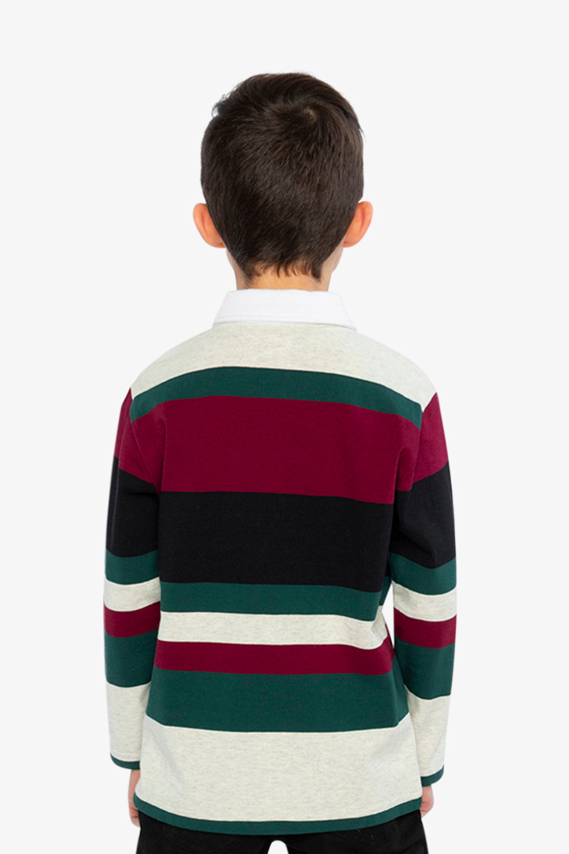 Deux par Deux Boys Long Sleeve Striped Polo Top with Button Placket