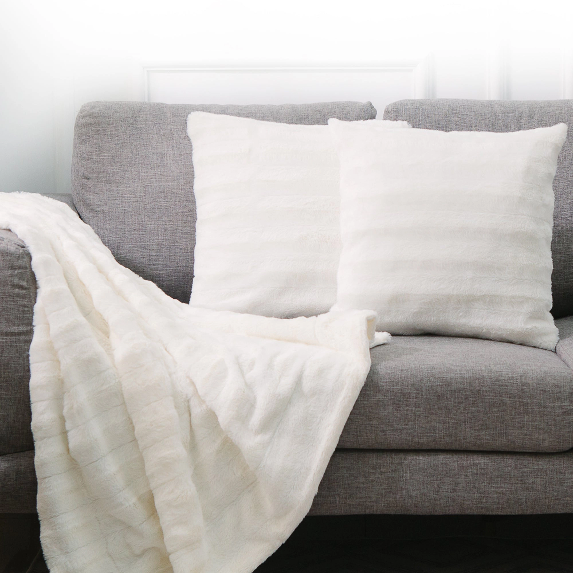 Cheer Collection Faux Fur Throw Pillow Set of 2, Ultra Soft, 20"x20"
