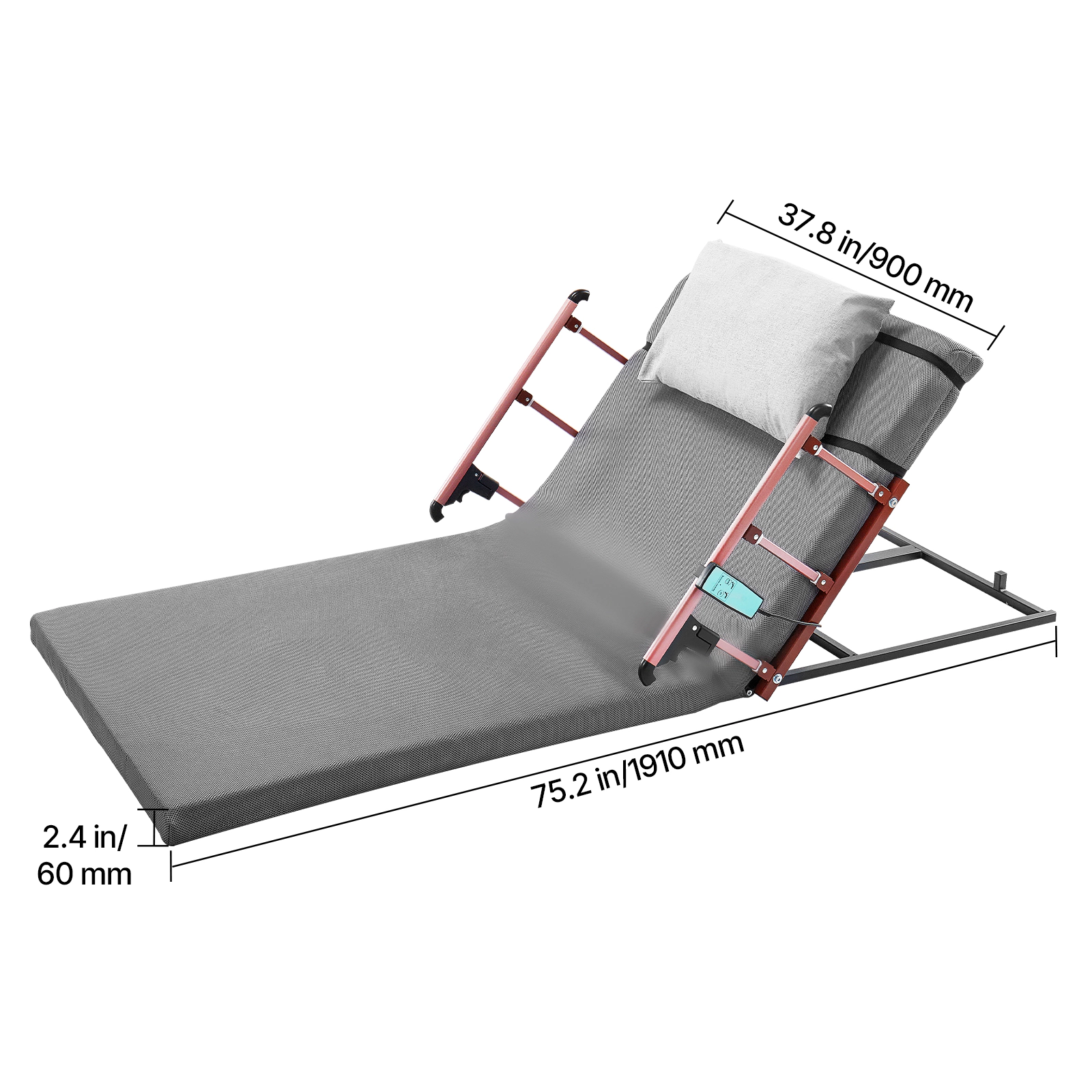 HONGGE Electric Lifting Backrest for Bed, 300 lbs Capacity, 4-68° Adjustable Lifting Bed Backrest, with Guardrail