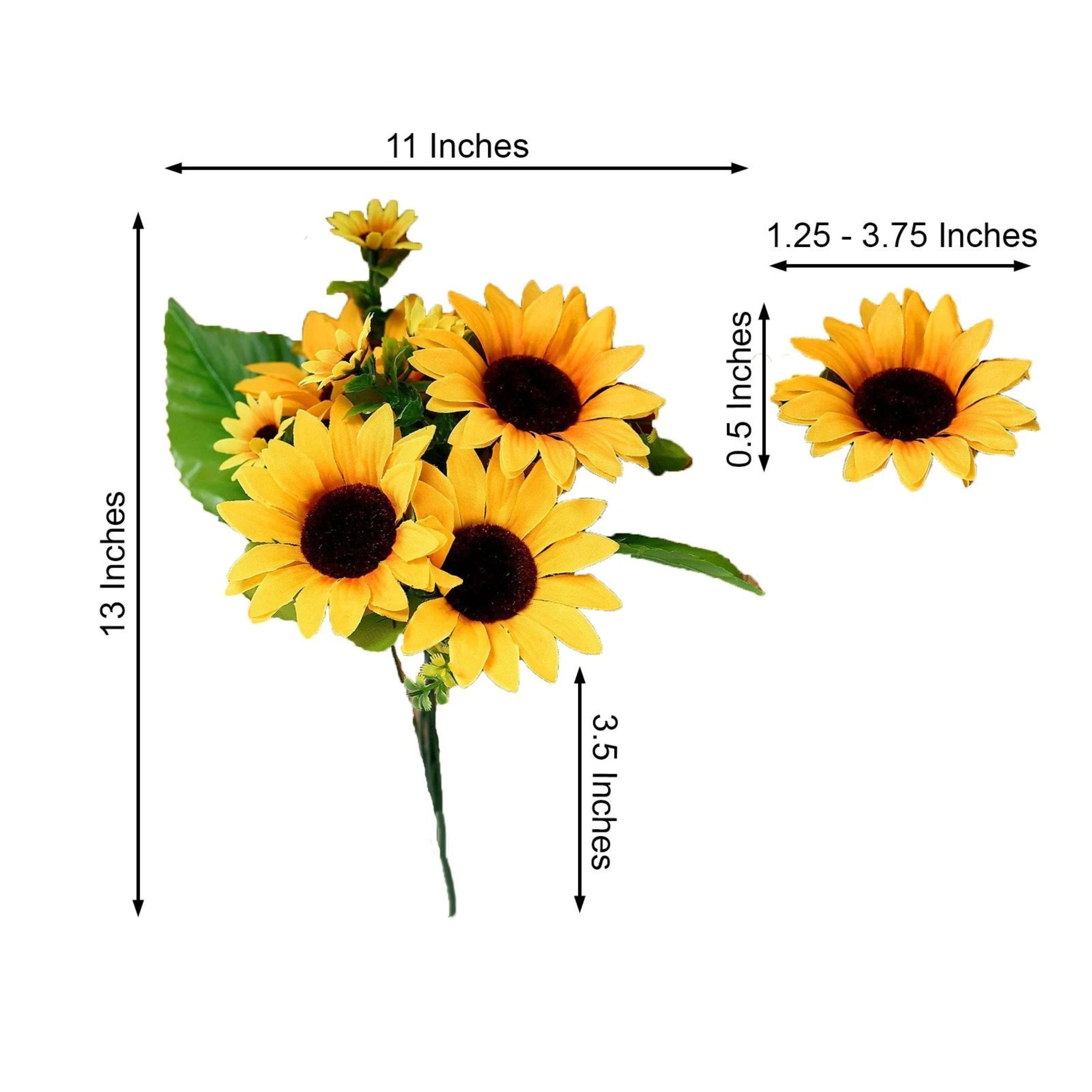 Home Collection Set of 2 13-Inch Artificial Silk Sunflower Bouquets with Bendable Stems