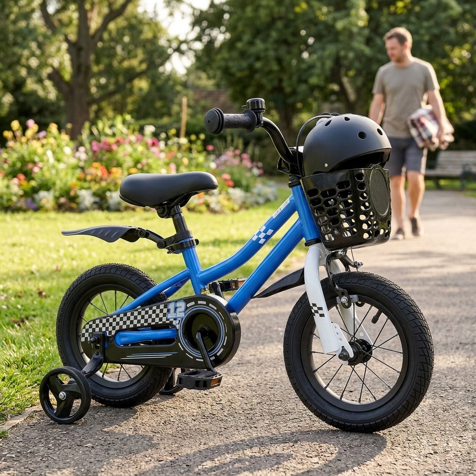 12-in Toddler Bike Training Wheels 5-Layer Pneumatic Tires Mudguard 31.5-in to 41.3-in Ages 3-4 Navy