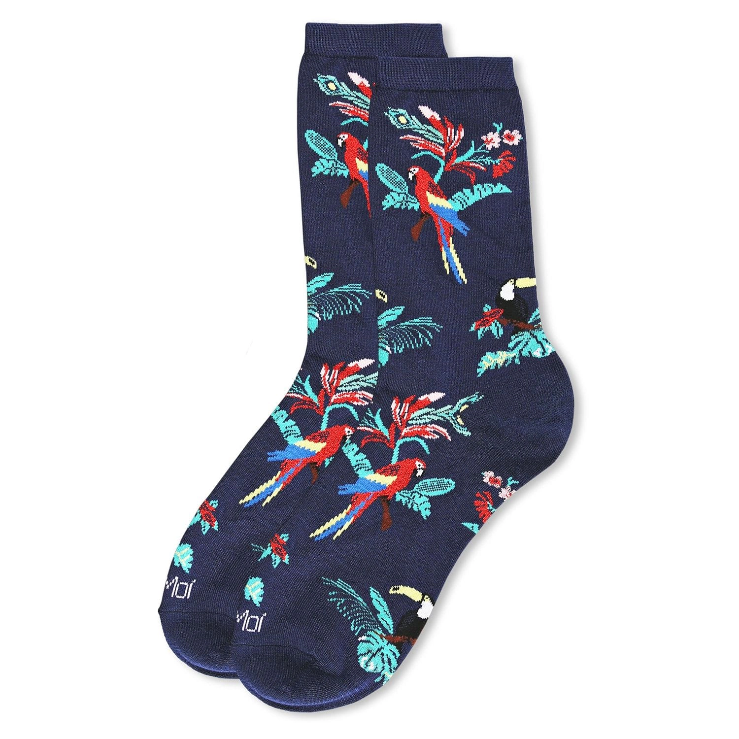 MeMoi Tropical Parrots Bamboo Blend Crew Socks