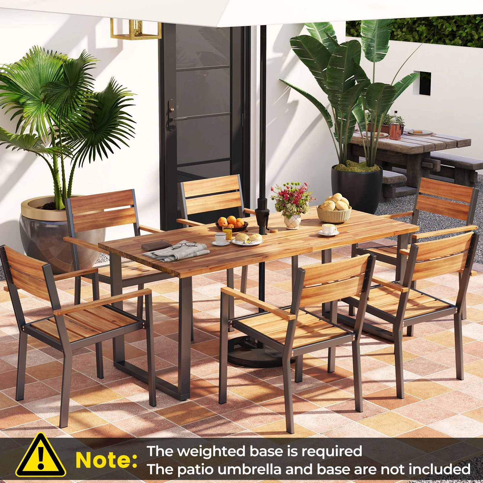 SlickBlue 7-Piece Acacia Wood Patio Dining Set with Metal Frame