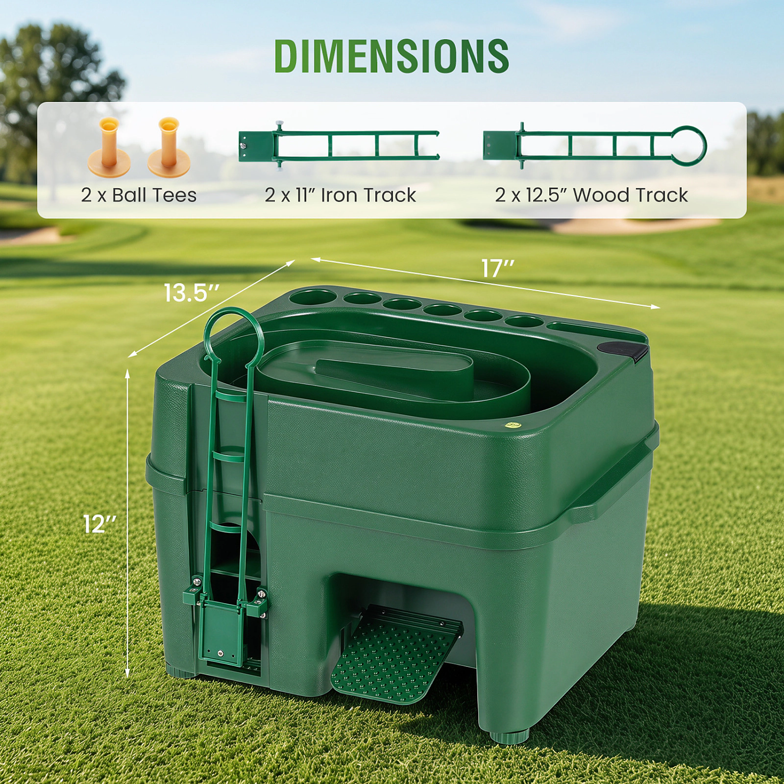 SUGIFT Green Golf Ball Dispenser with 6-Club Holder and Auto Tee-Up 17-in W 13.5-in D 12-in H 50-Ball Capacity
