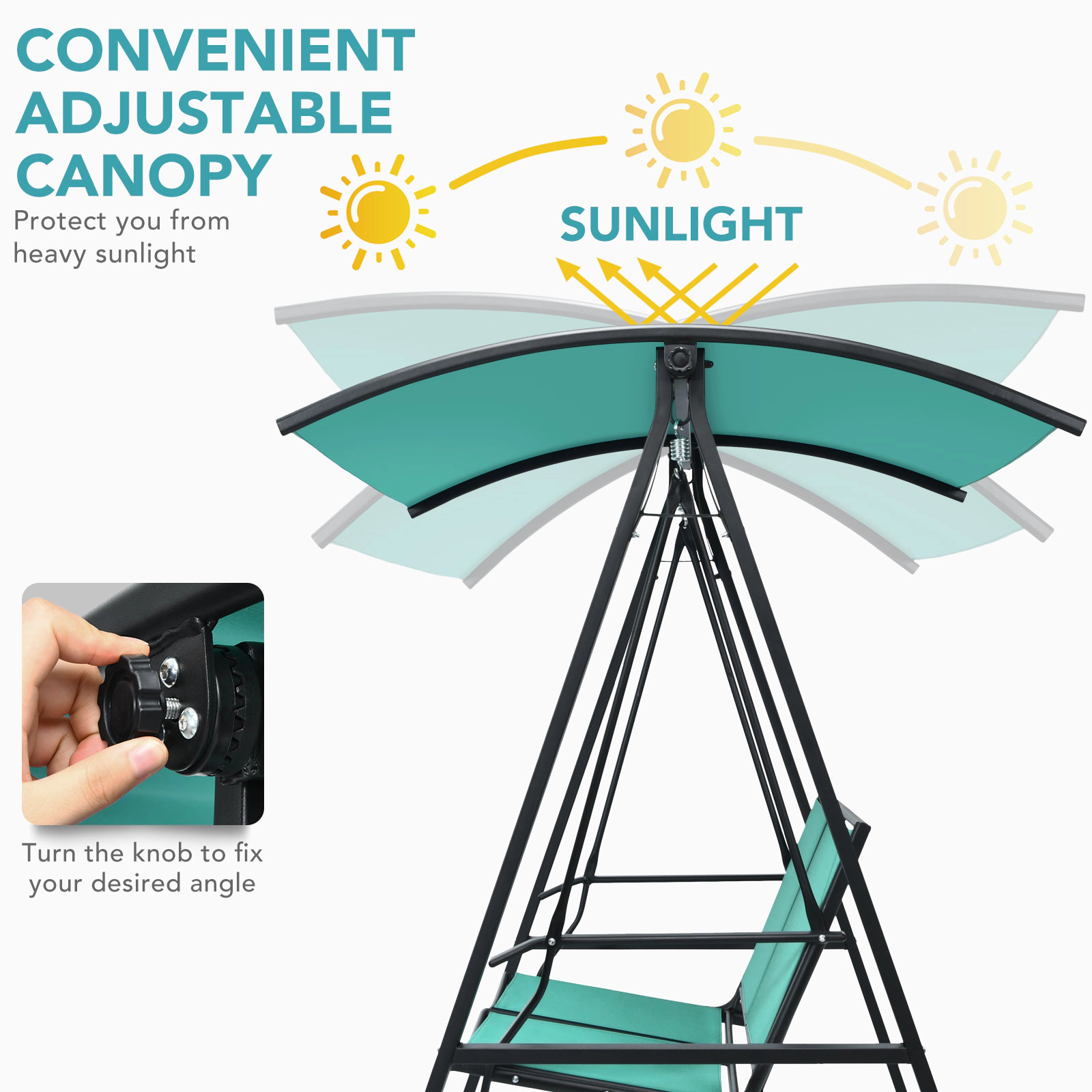 SUGIFT Weather-Resistant 2 Person Patio Swing with Glider and Adjustable Canopy 530-lb Capacity Green